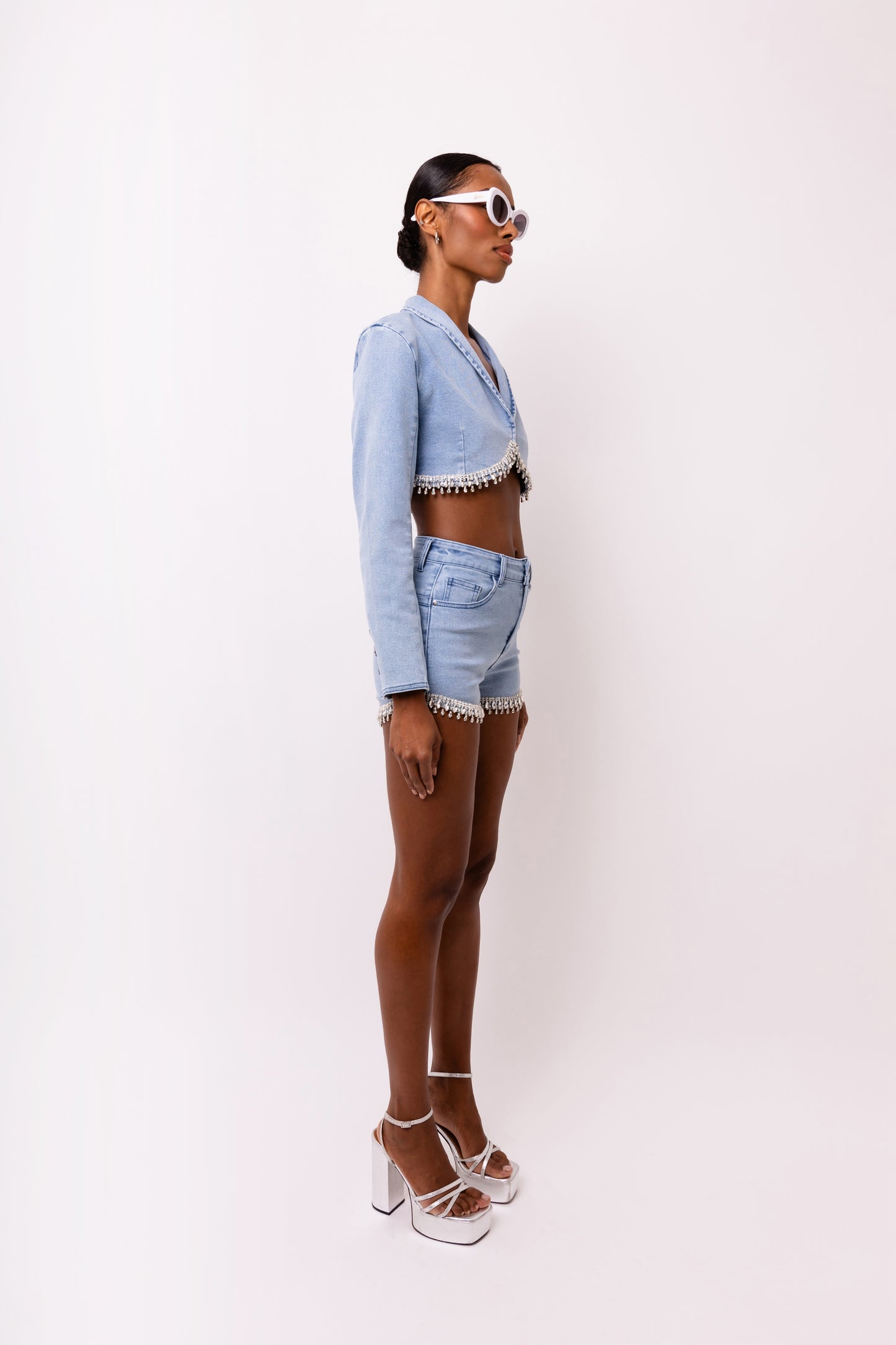 Bae Stretch Diamante Detail Denim Shorts-ALJH0271