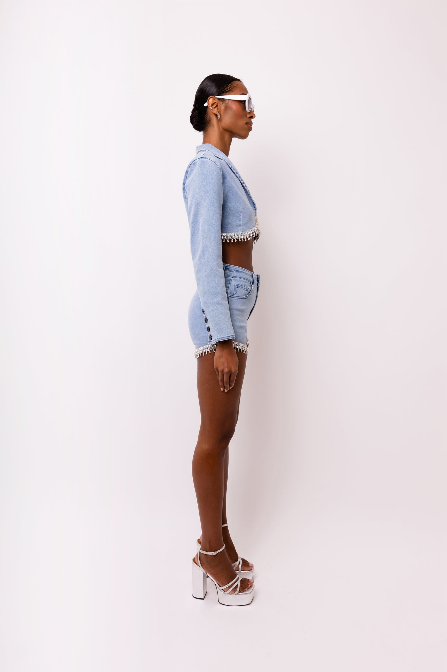 Bae Stretch Diamante Detail Denim Shorts-ALJH0271