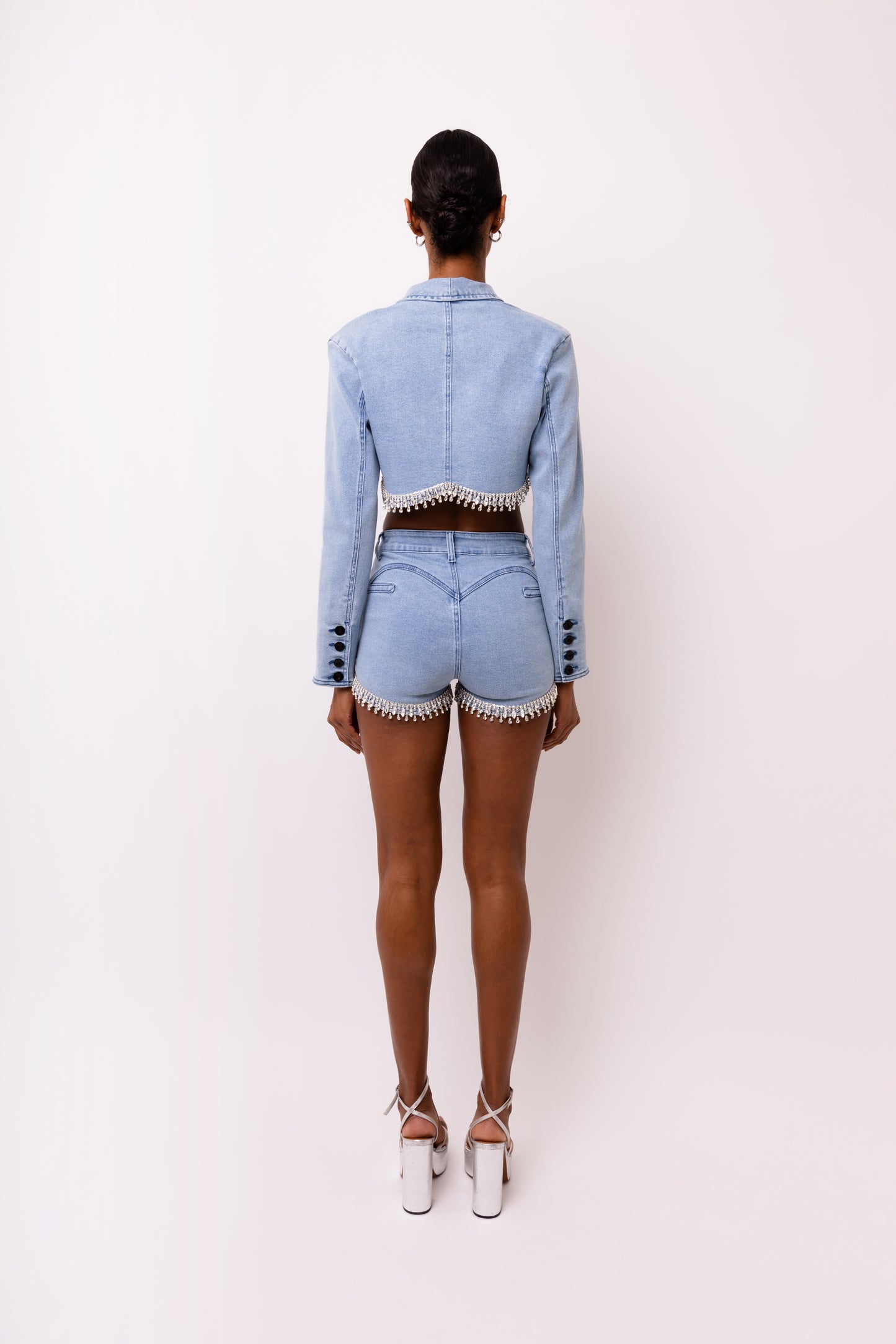 Bae Stretch Diamante Detail Denim Shorts-ALJH0271
