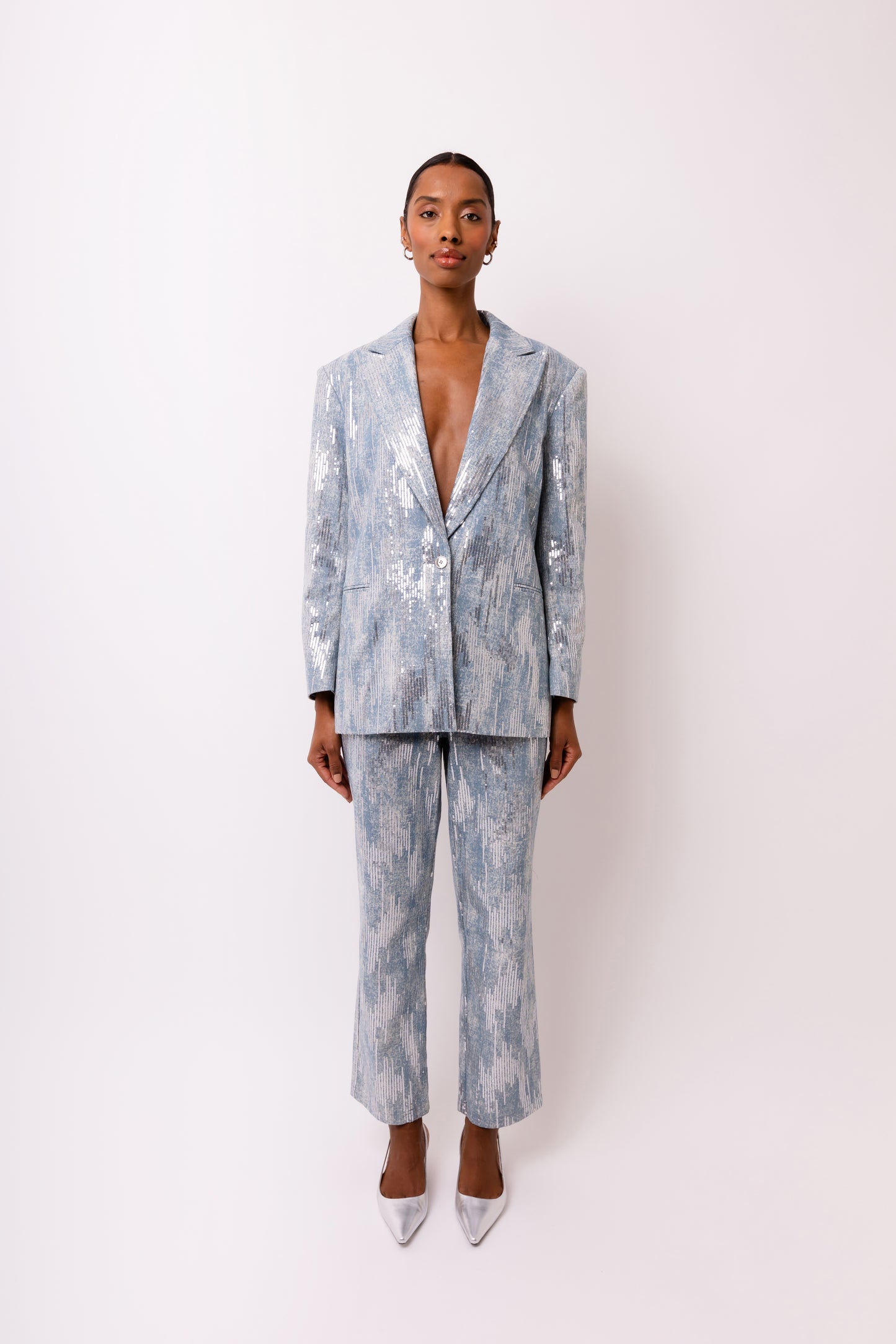 Teddie Embellished Denim Oversized Blazer-ALJH0286