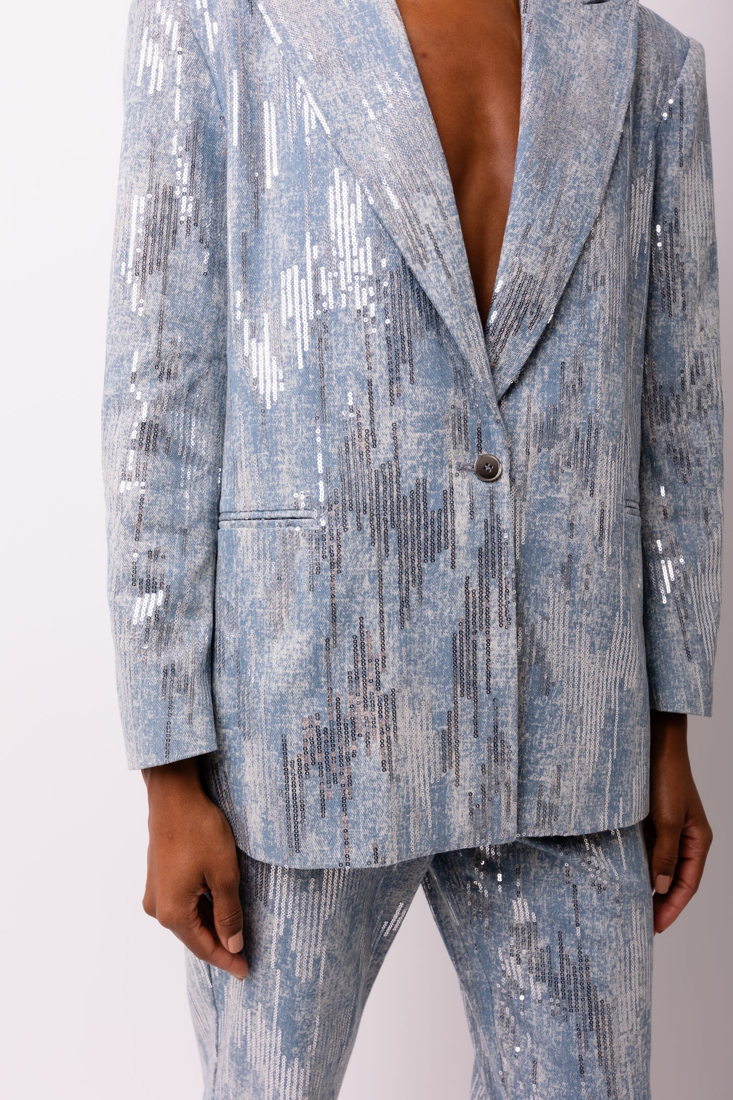 Teddie Embellished Denim Oversized Blazer-ALJH0286