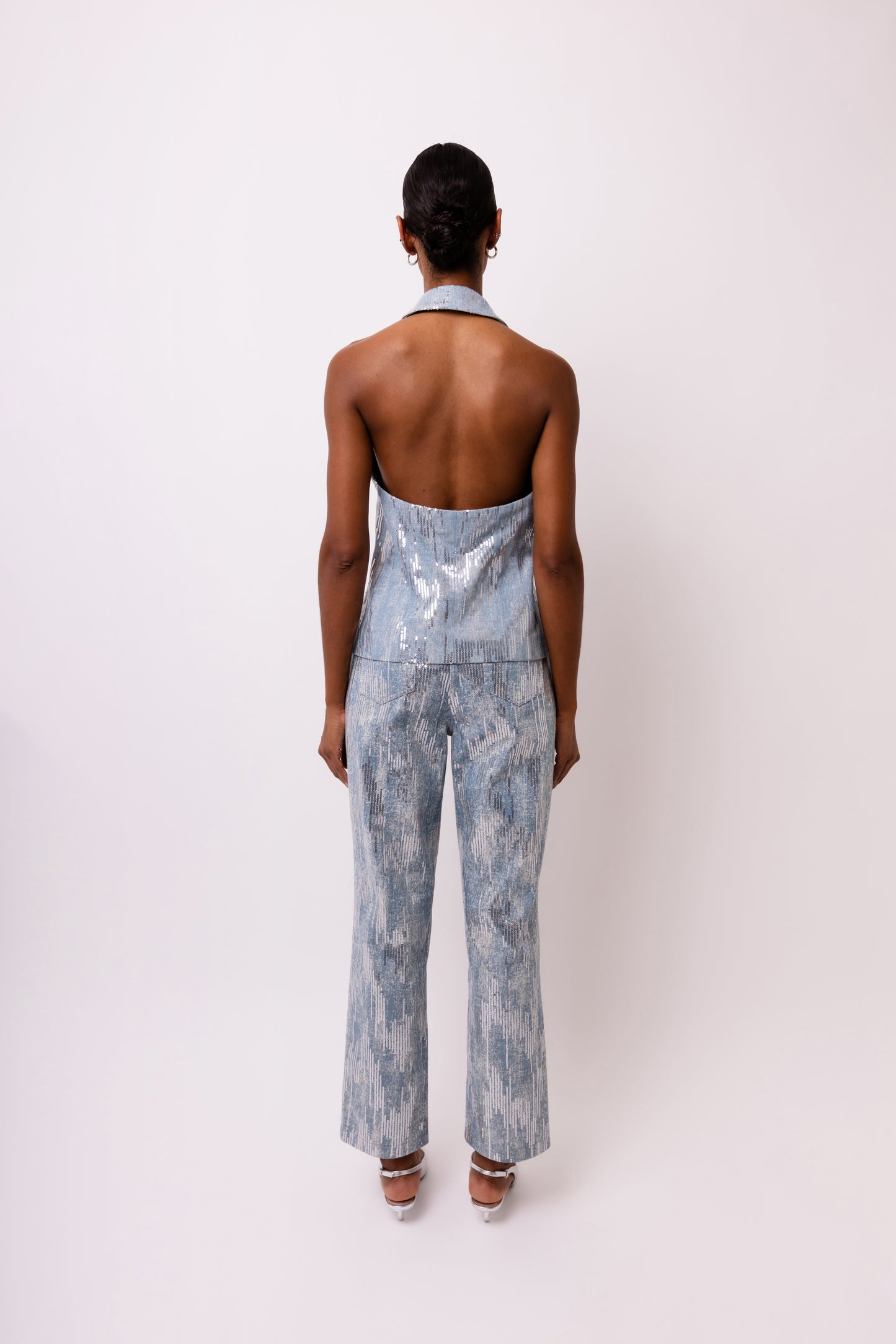 Teddie Sequin Embellished Denim Waistcoat-ALJH0290