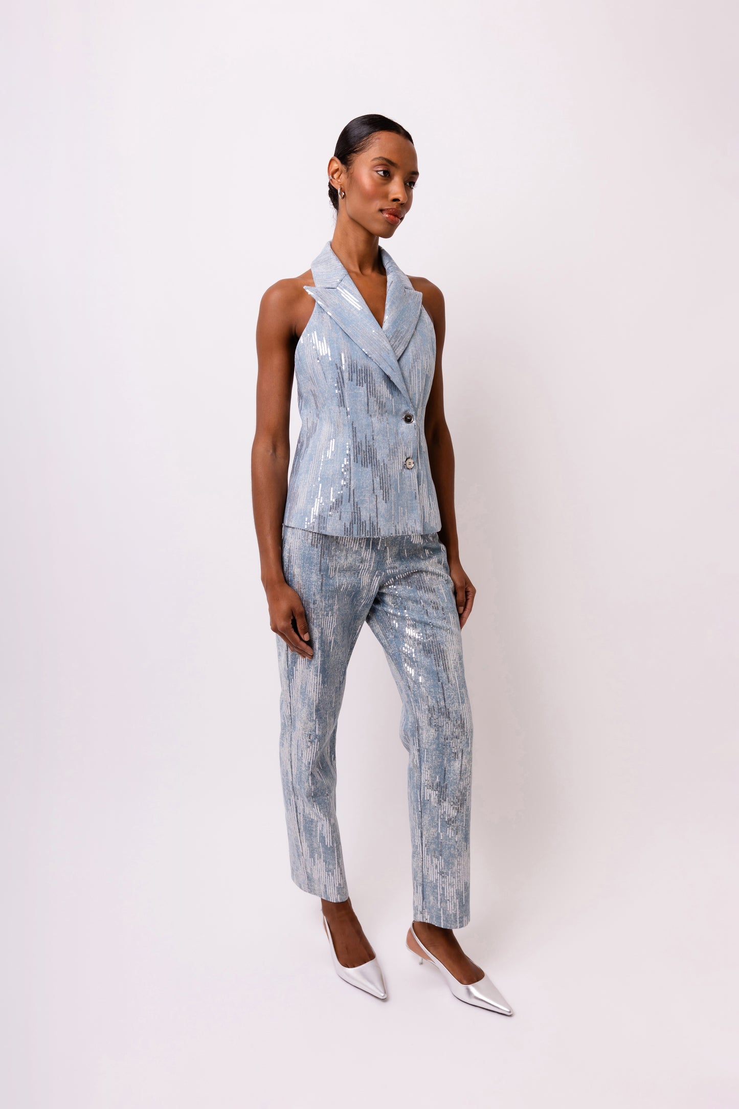 Teddie Sequin Embellished Denim Waistcoat-ALJH0290