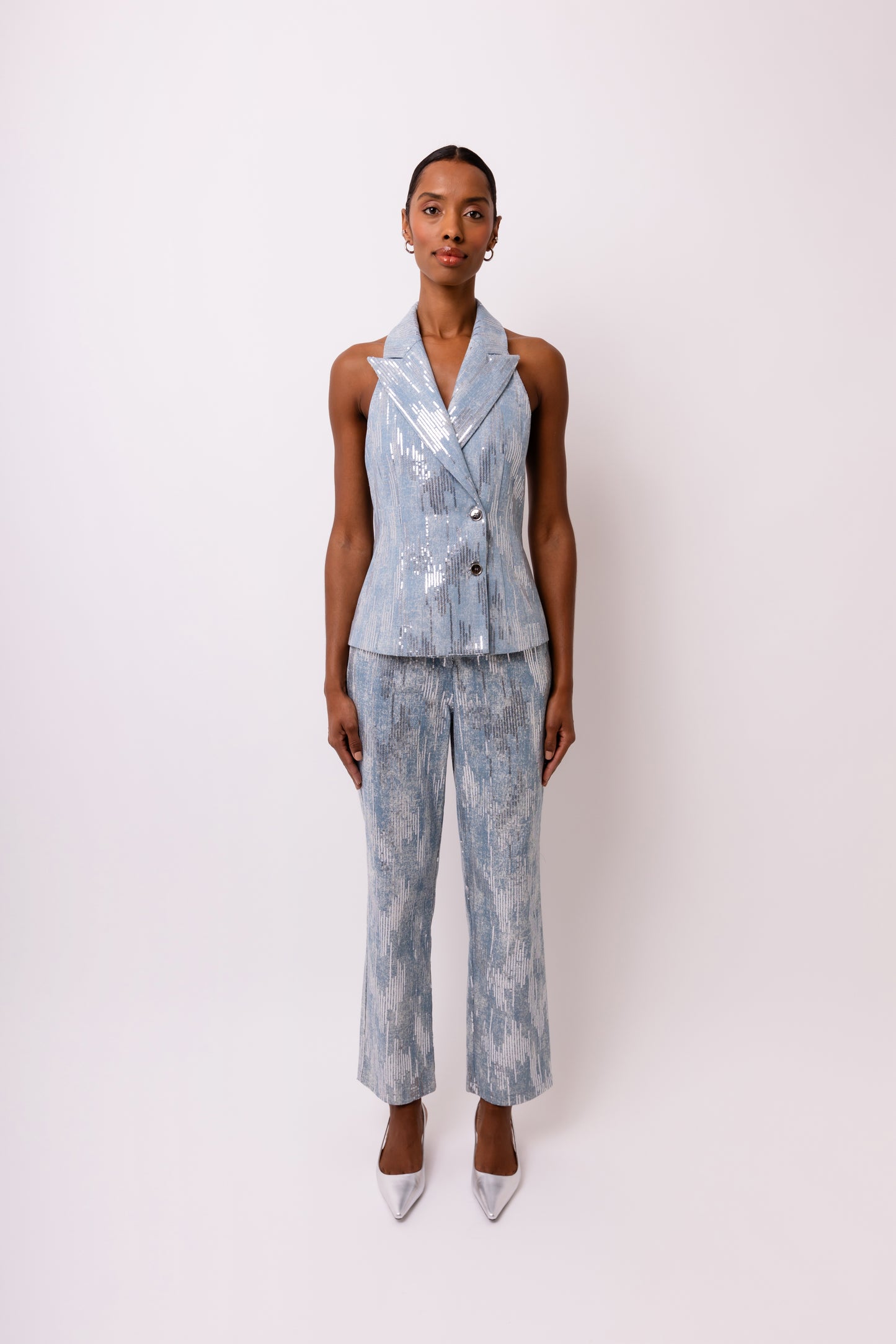 Teddie Sequin Embellished Denim Waistcoat-ALJH0290