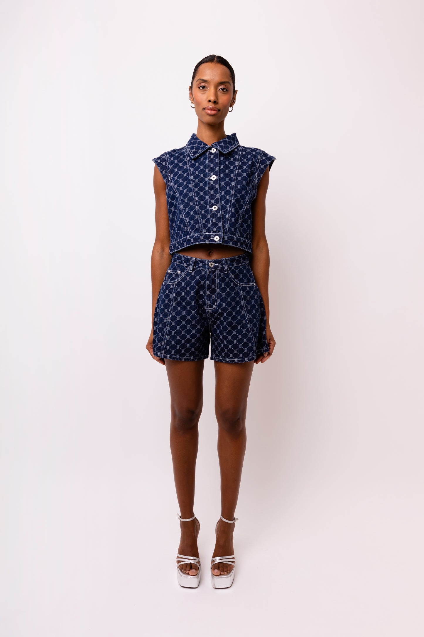 Goldie Diamond Pattern Denim Gilet-ALJH0293