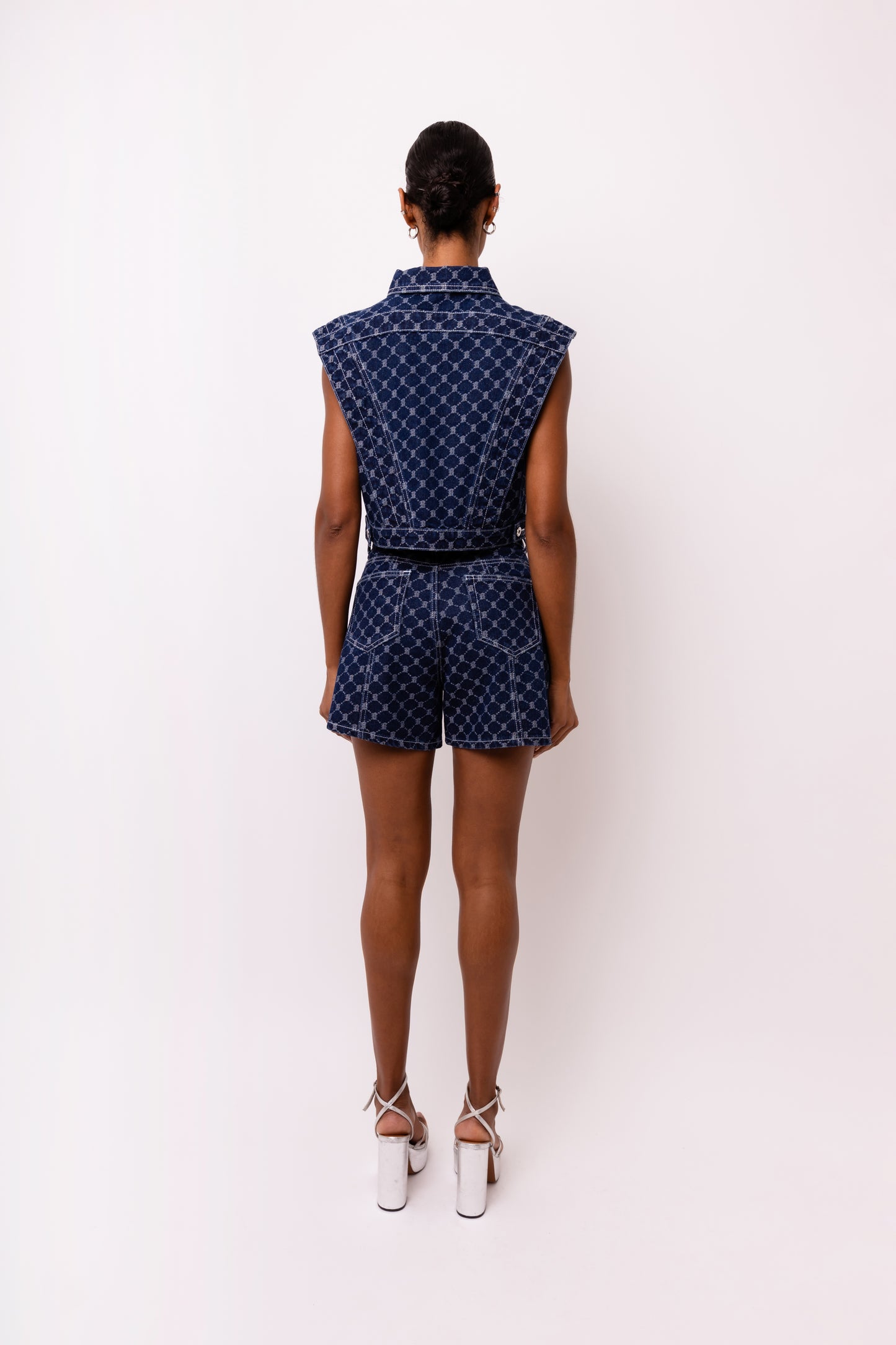 Goldie Diamond Pattern Denim Gilet-ALJH0293