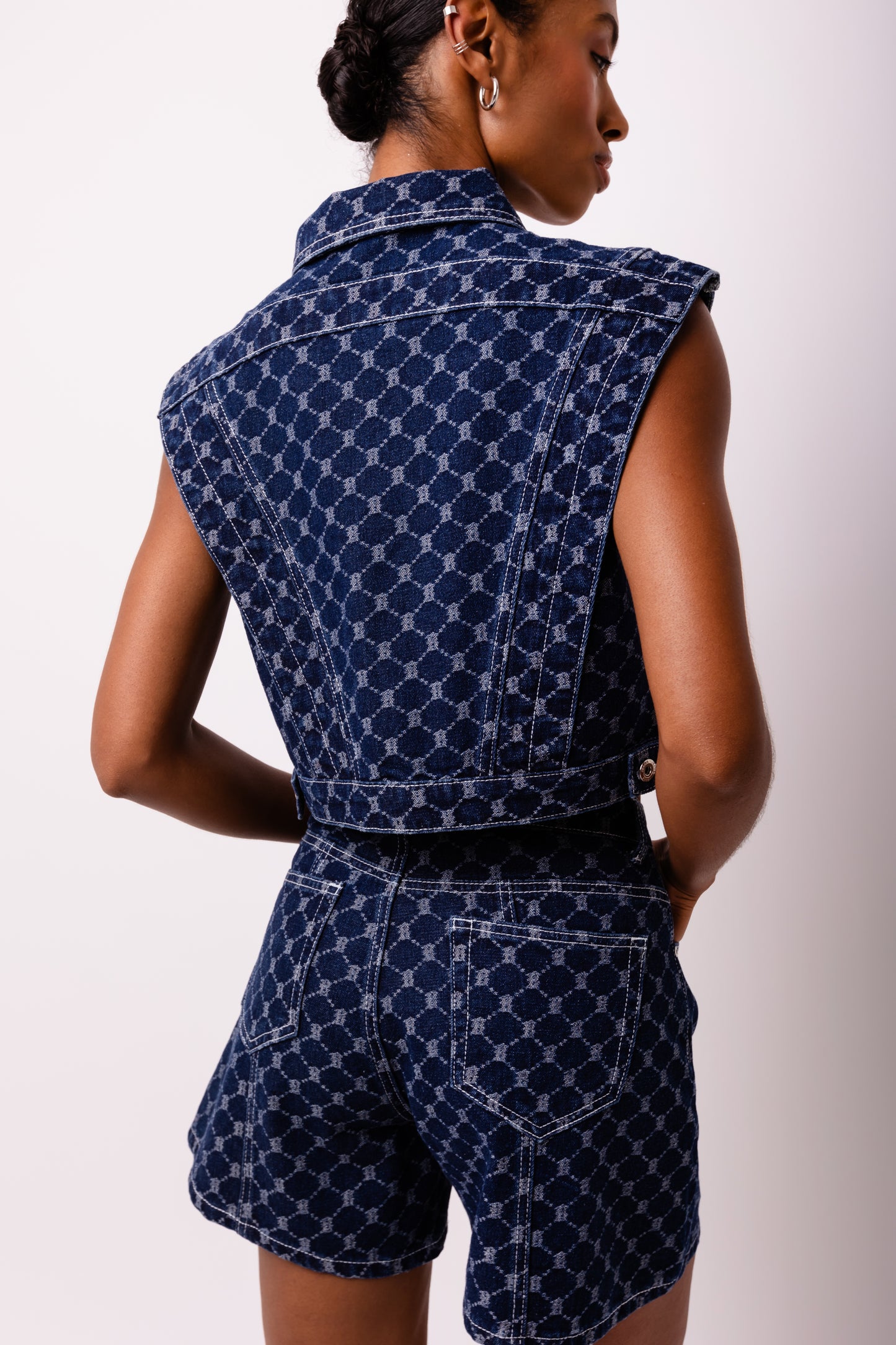 Goldie Diamond Pattern Denim Gilet-ALJH0293
