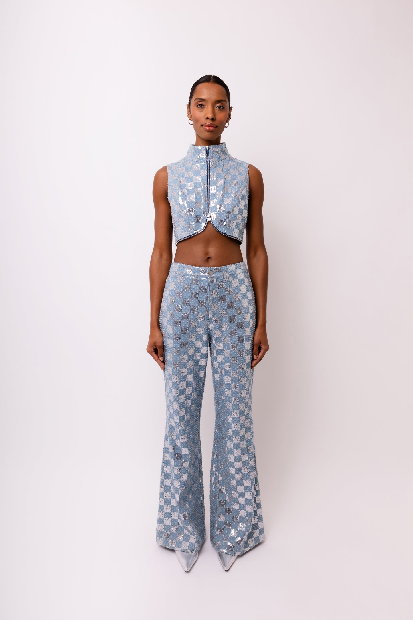 Paloma Sequin Cropped Zipped waistcoat-ALJH0305