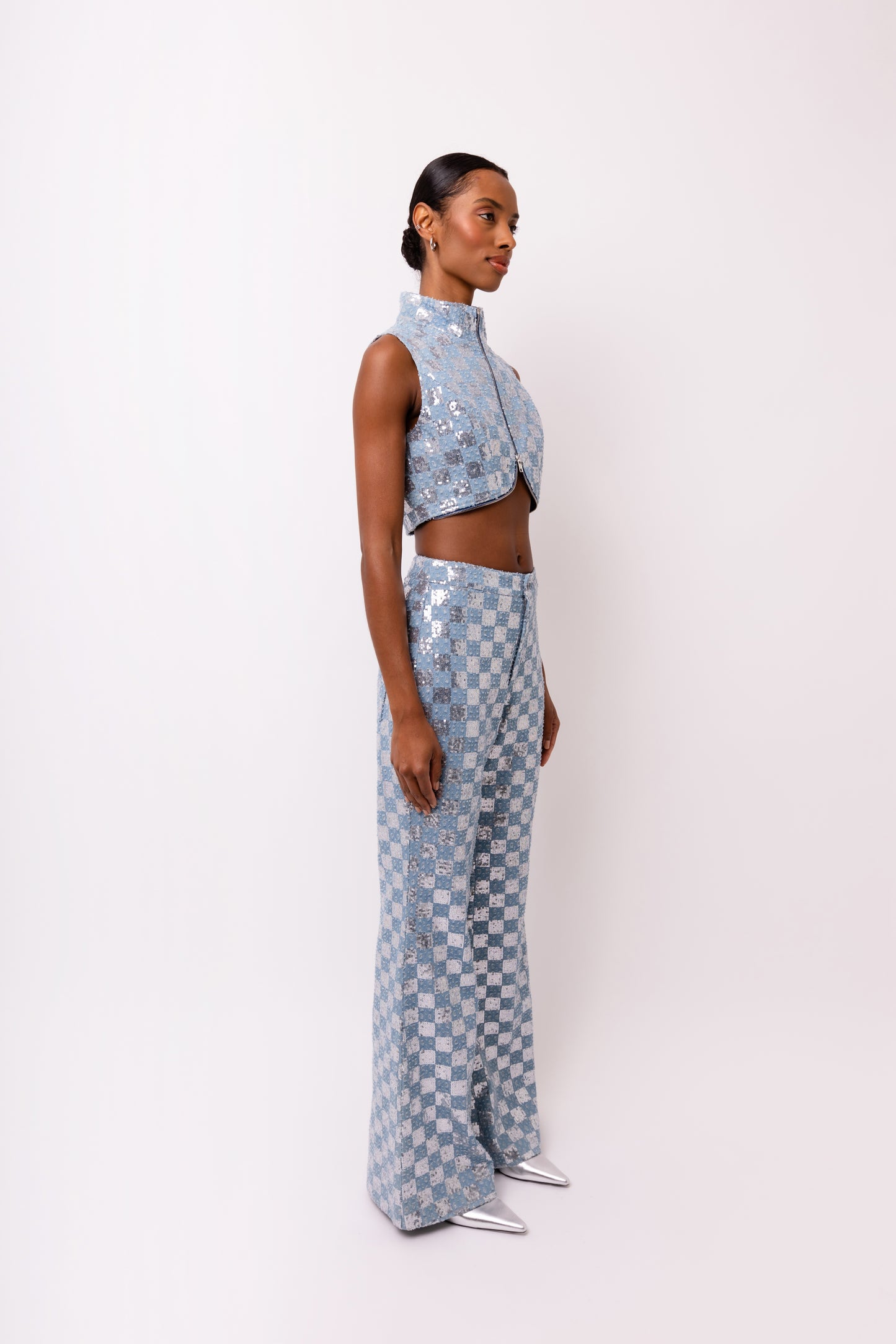 Paloma Sequin Cropped Zipped waistcoat-ALJH0305