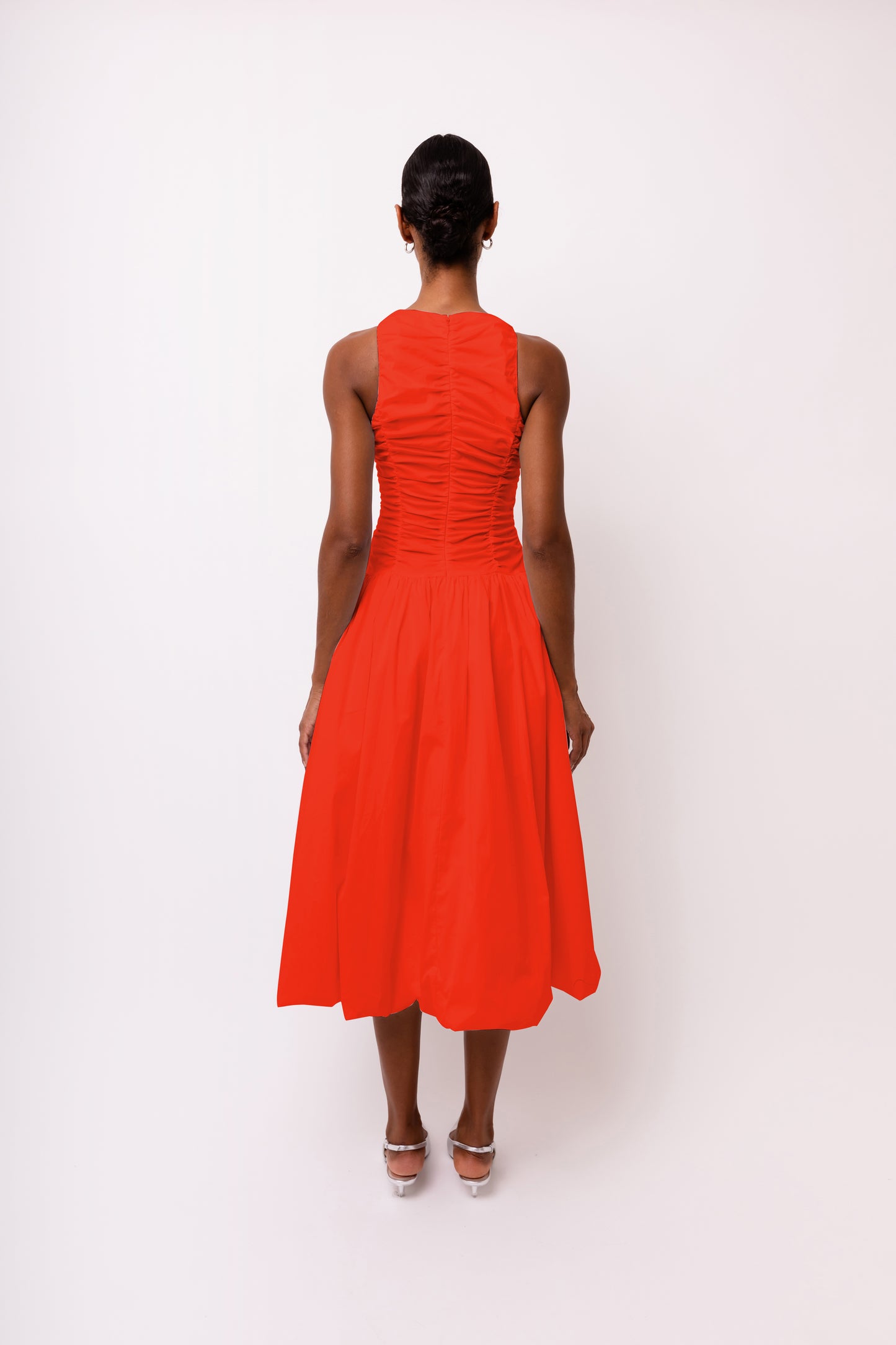 Elodie A Line Ruched Top Sleeveless Midi Dress-ALLW002