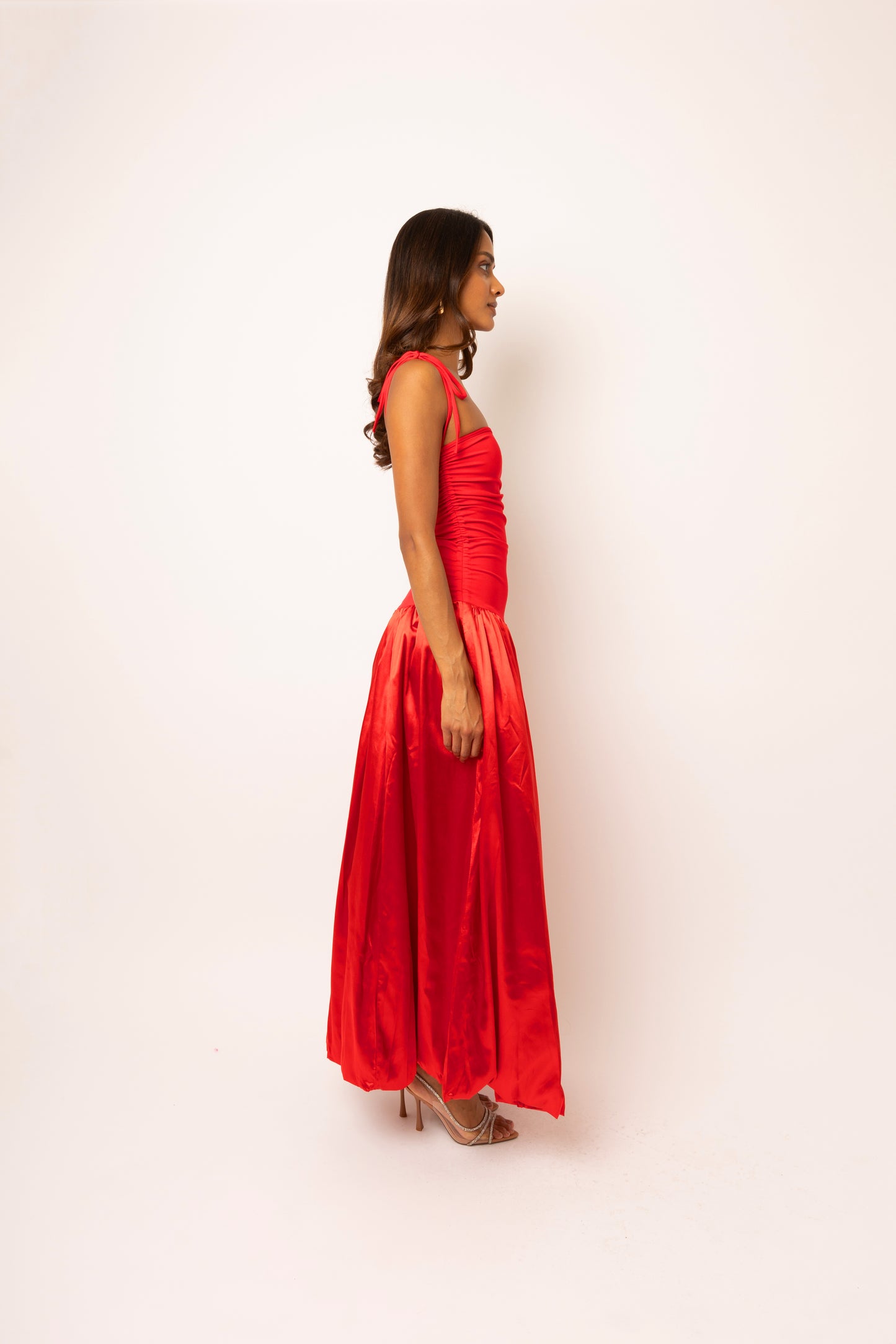 Alexa Red Satin Puffball Dress-ALLW112