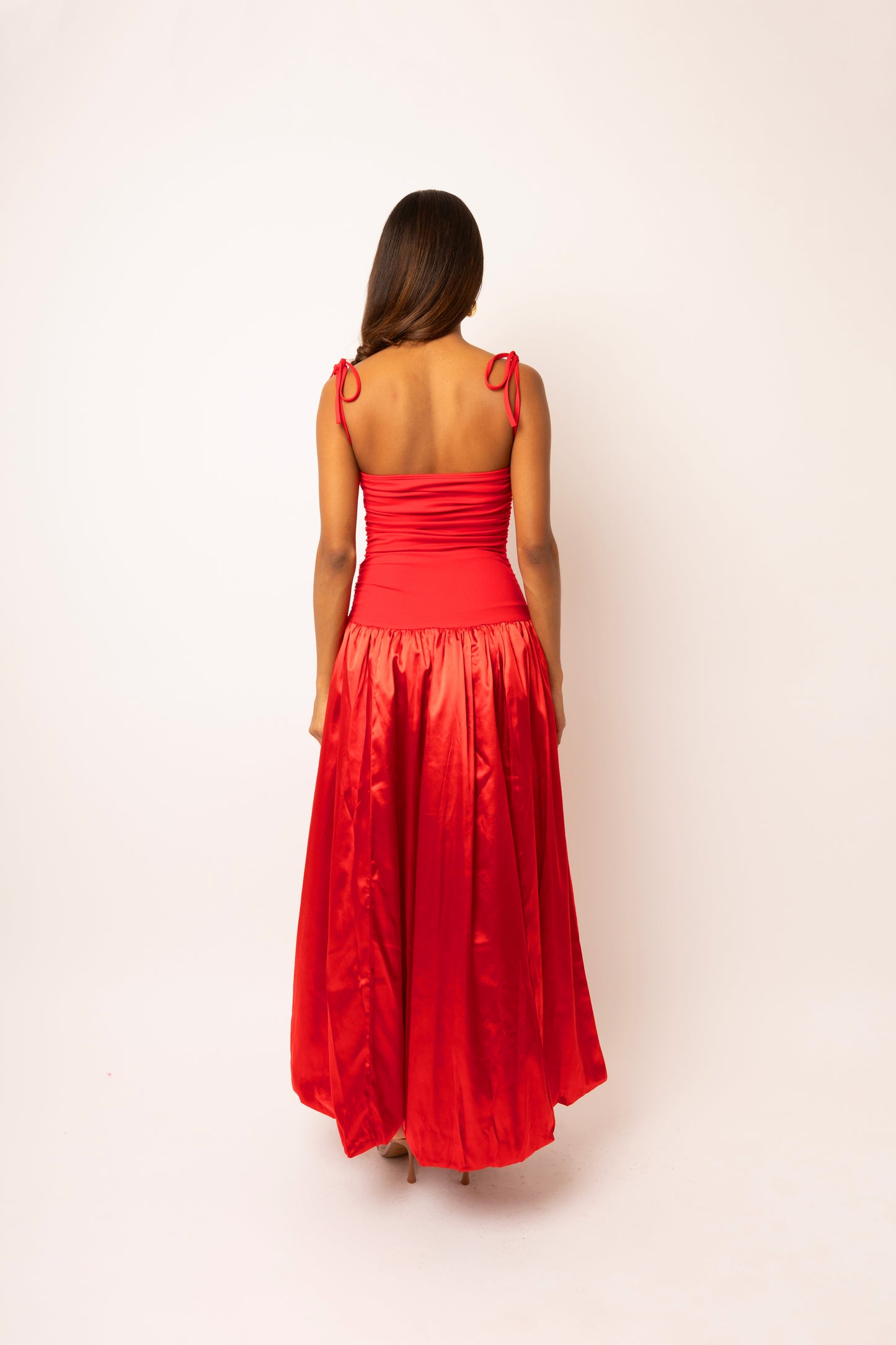 Alexa Red Satin Puffball Dress-ALLW112