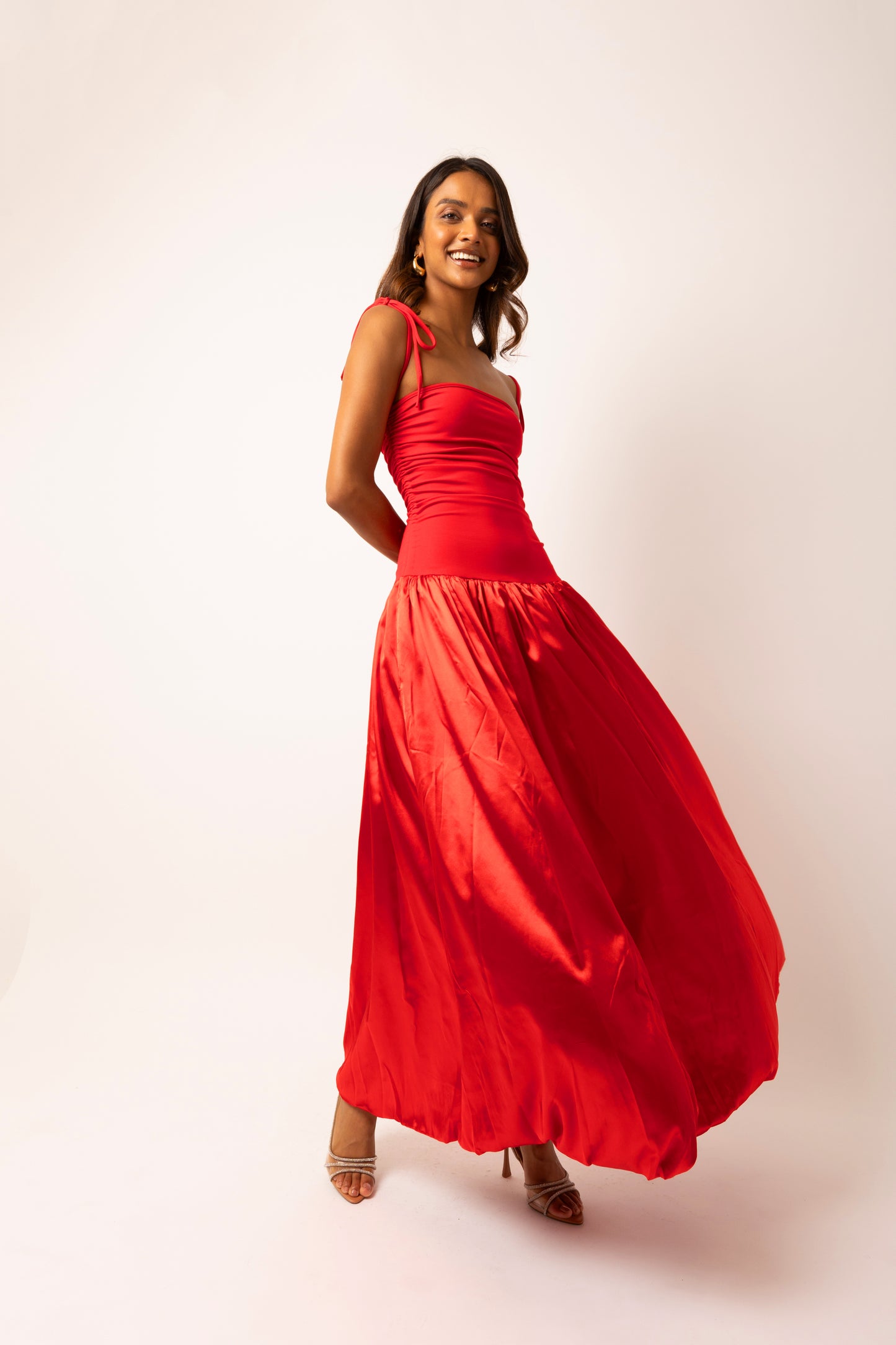 Alexa Red Satin Puffball Dress-ALLW112