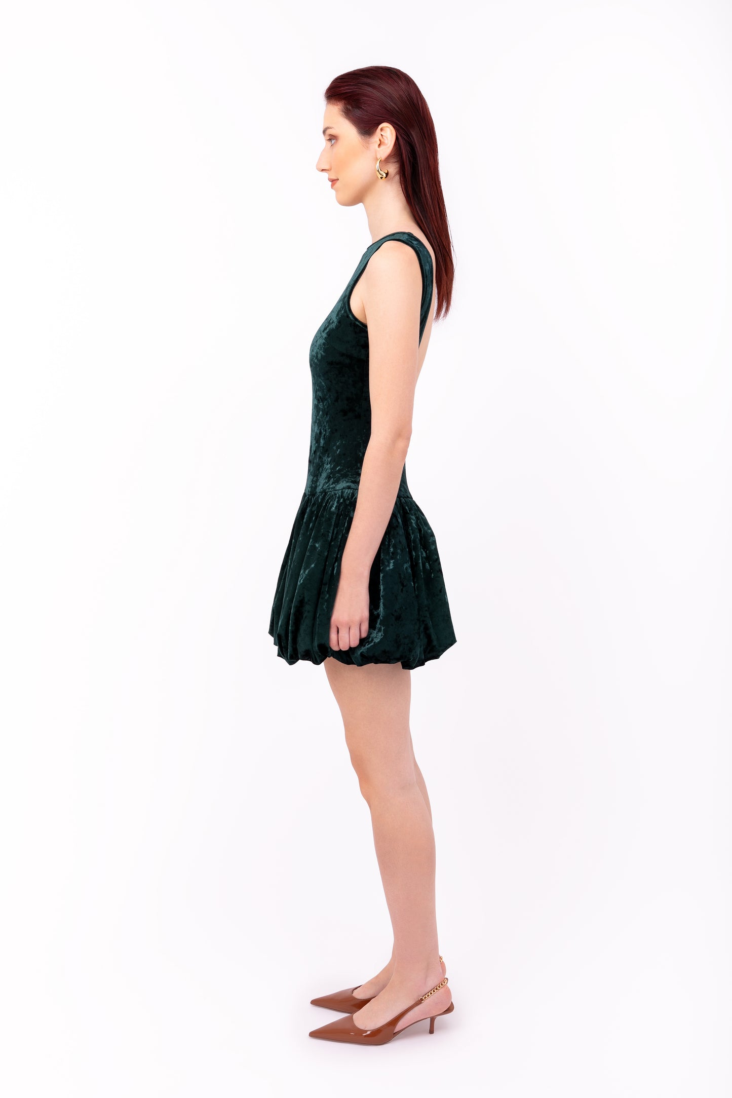 Ciara Emerald Green Velvet Puffball Mini Dress-ALLW187-6