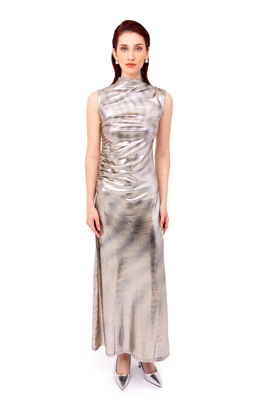 Eva Silver Snakeskin Metallic Maxi Dress-ALLW166