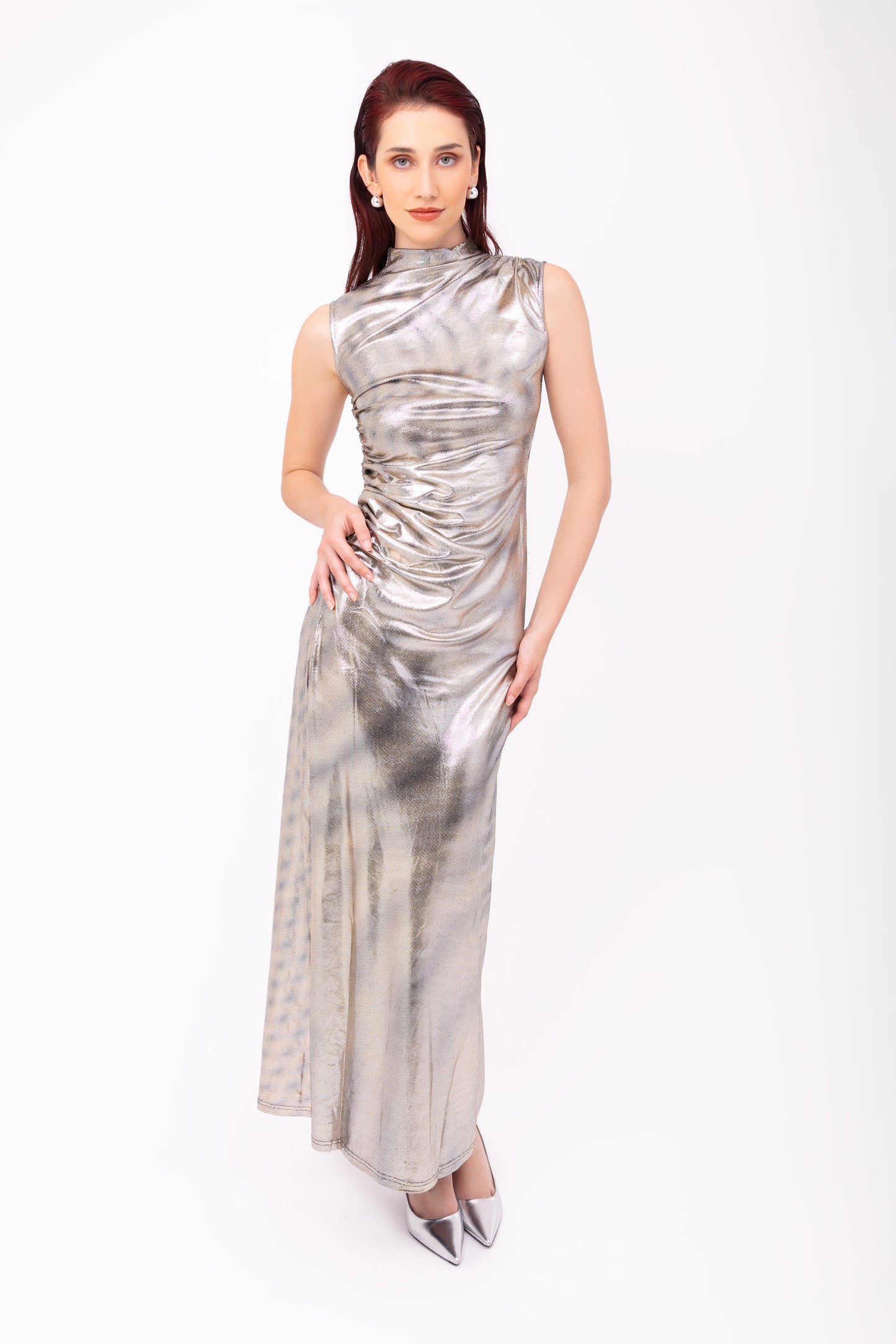 Eva Silver Snakeskin Metallic Maxi Dress-ALLW166