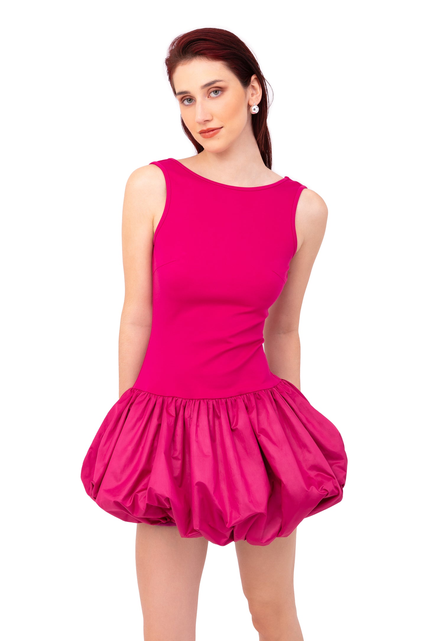 Ciara Magenta Scoopback Puffball Ultra Mini Dress-ALLW187-5