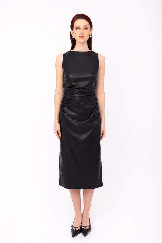 Vera Black Leather Midi Dress-ALLW080-3