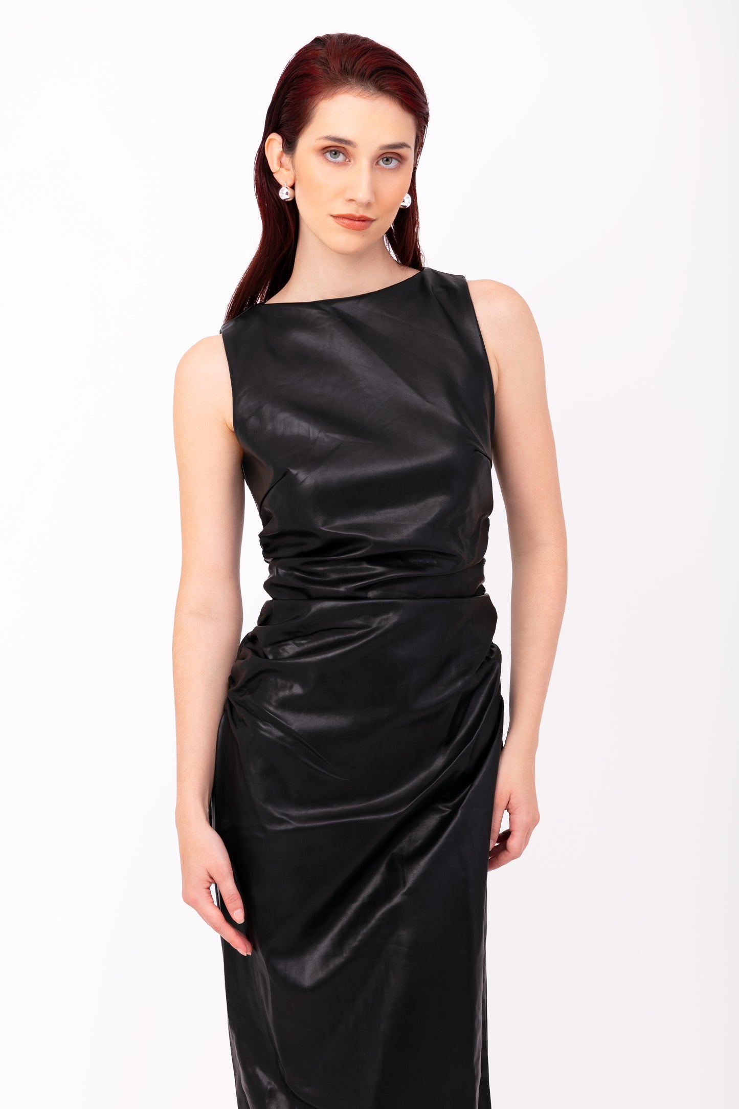 Vera Black Leather Midi Dress-ALLW080-3