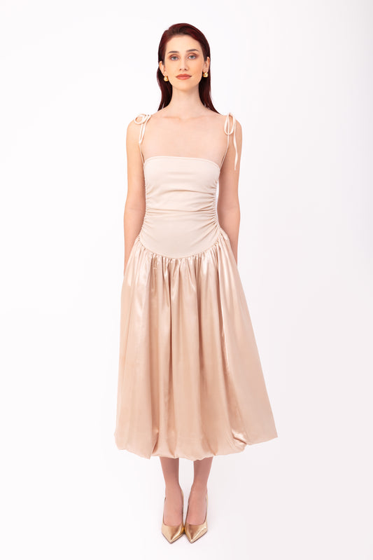 Alexa Champagne Satin Puffball Dress-AL2750-27