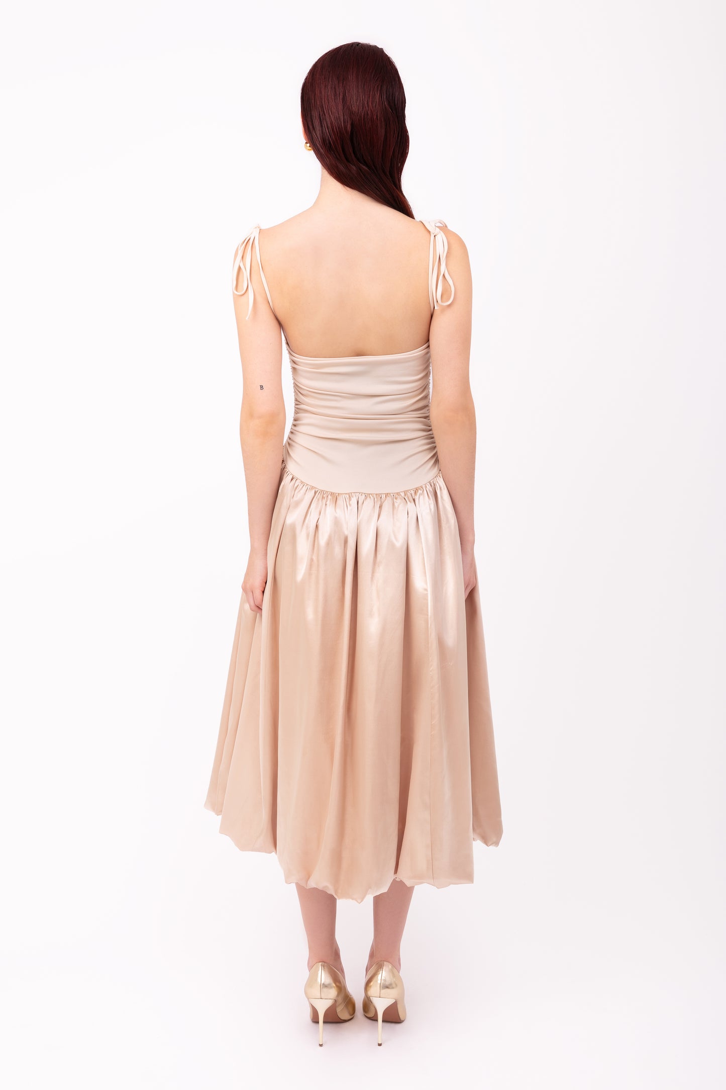 Alexa Champagne Satin Puffball Dress-AL2750-27