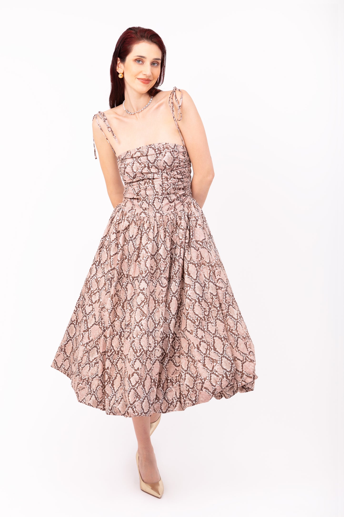 Alexa Snake Print Puffball Dress-AL2750-19
