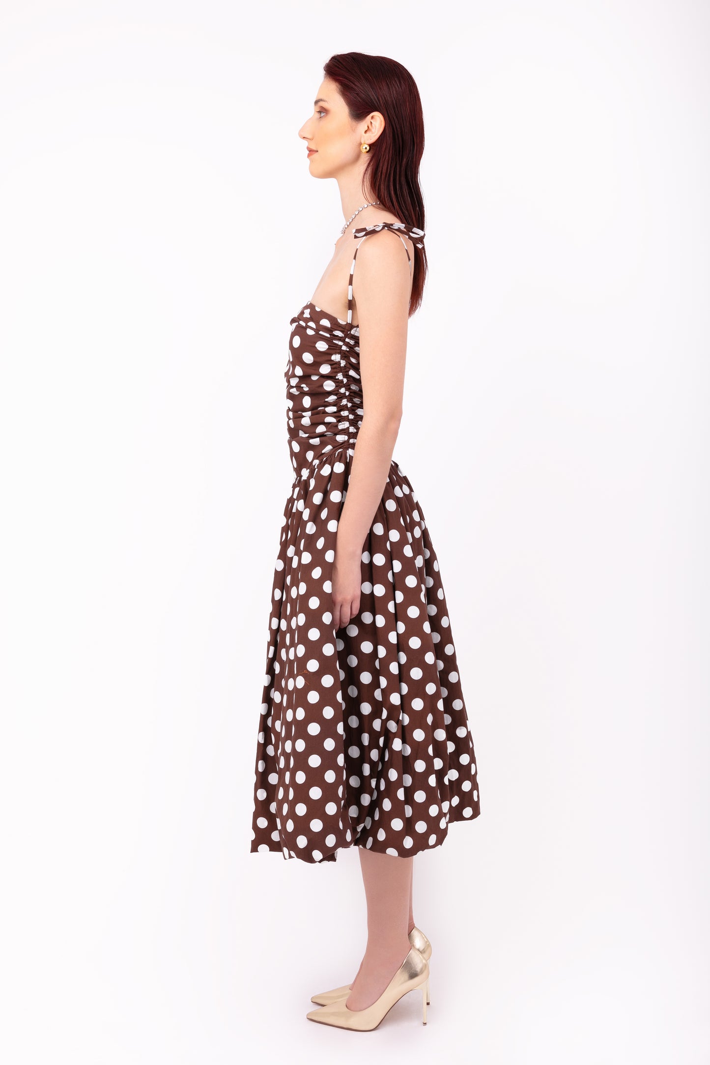 Alexa Brown Polka Dot Puffball Dress-AL2750-30