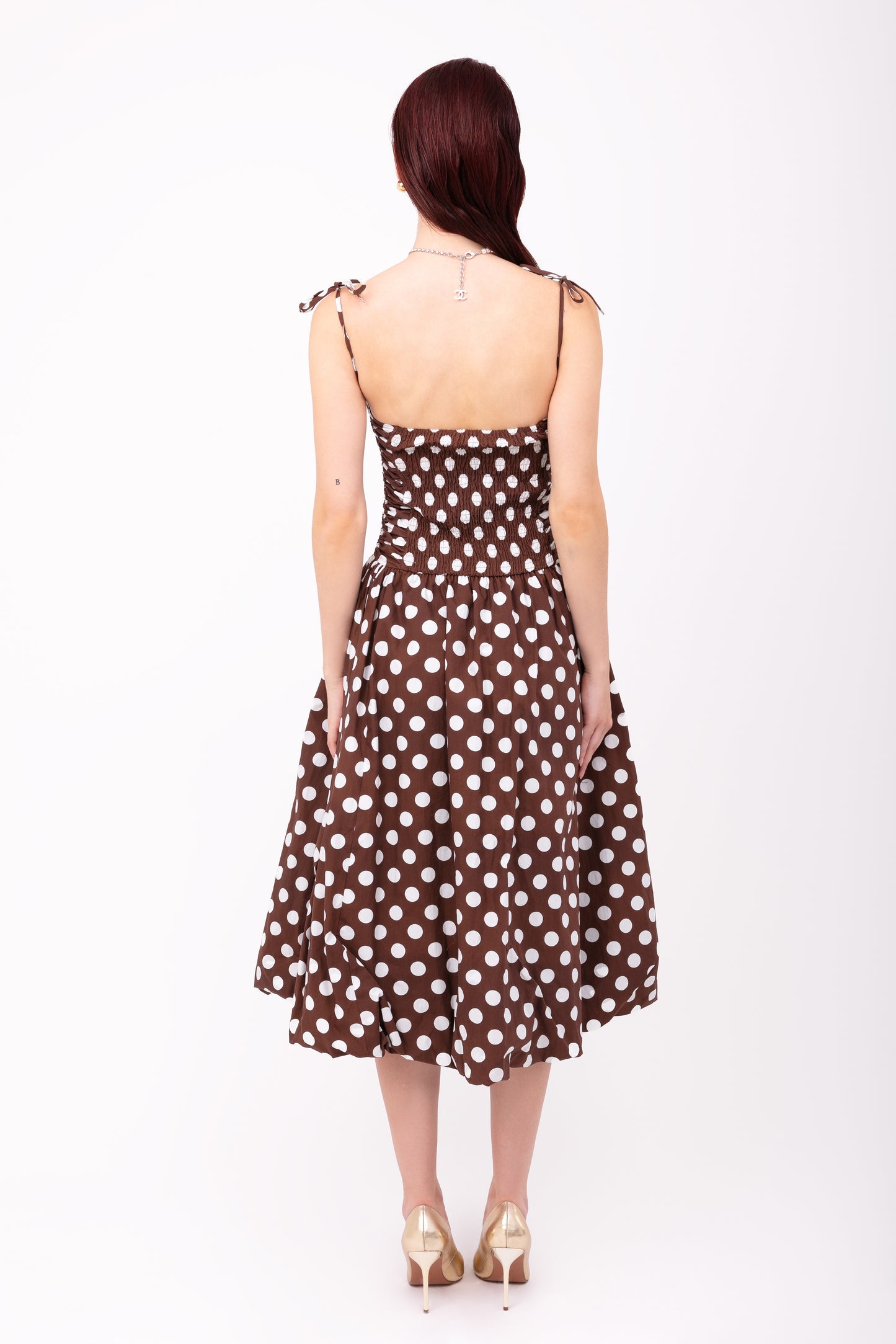 Alexa Brown Polka Dot Puffball Dress-AL2750-30