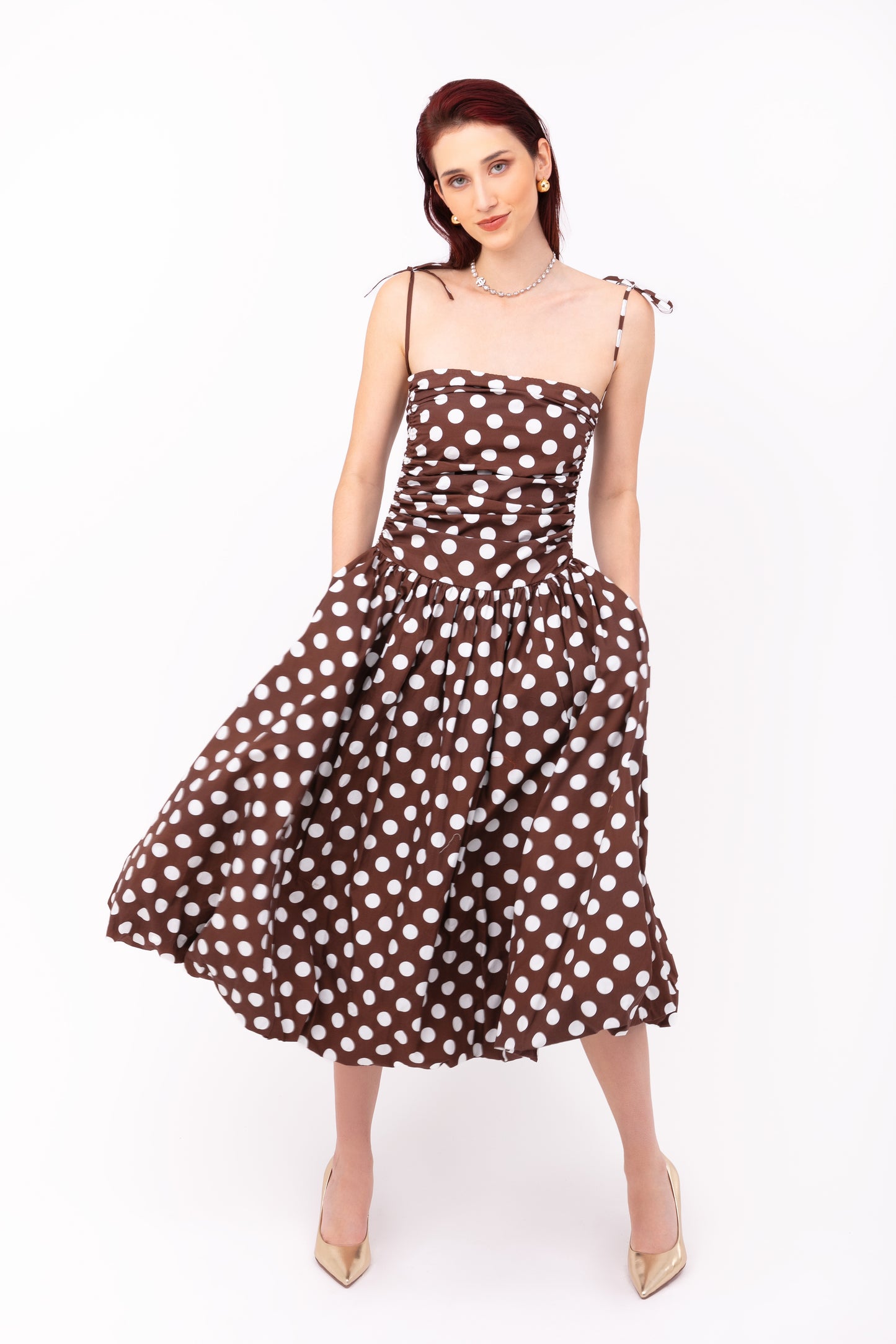 Alexa Brown Polka Dot Puffball Dress-AL2750-30