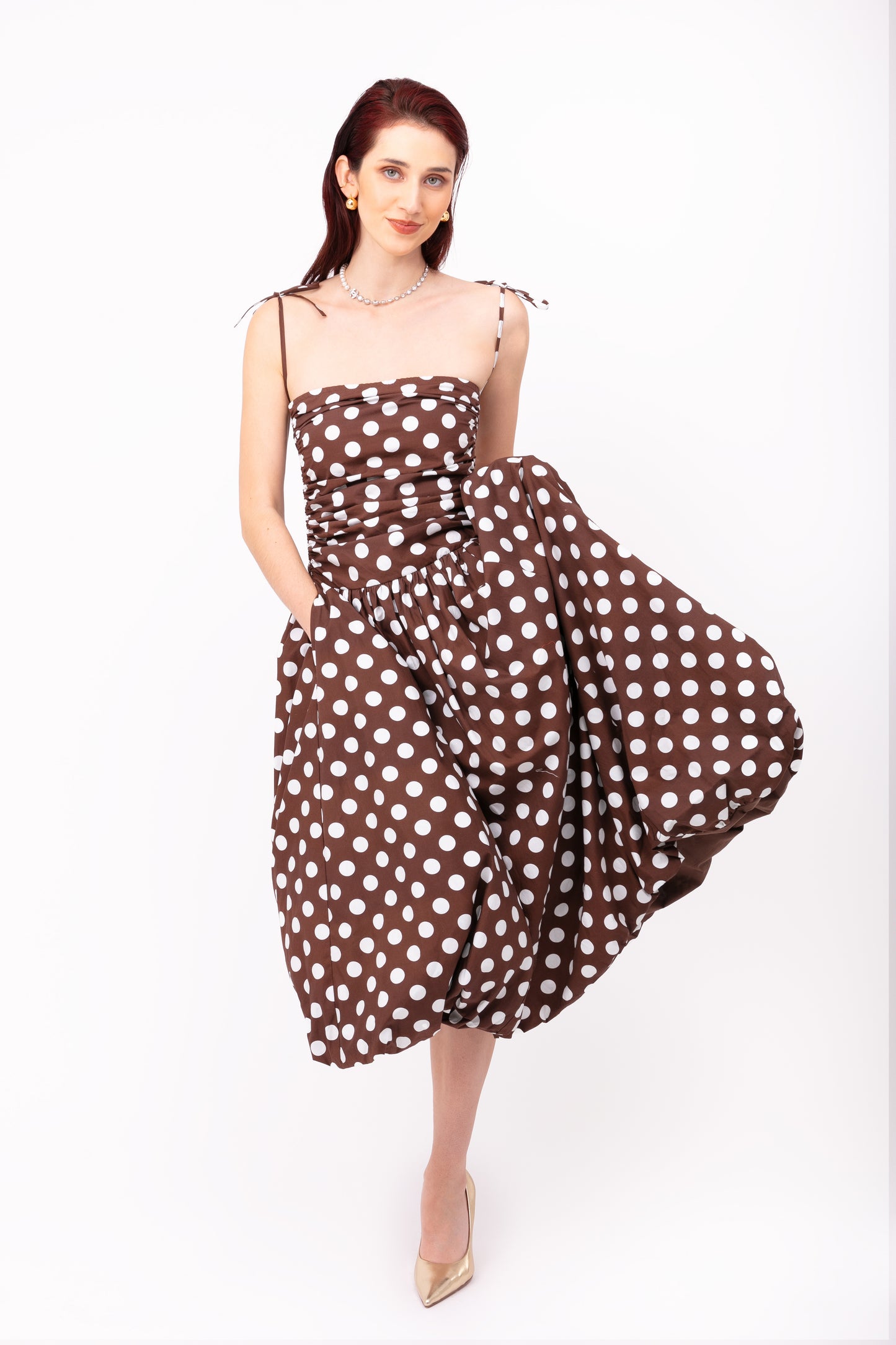 Alexa Brown Polka Dot Puffball Dress-AL2750-30
