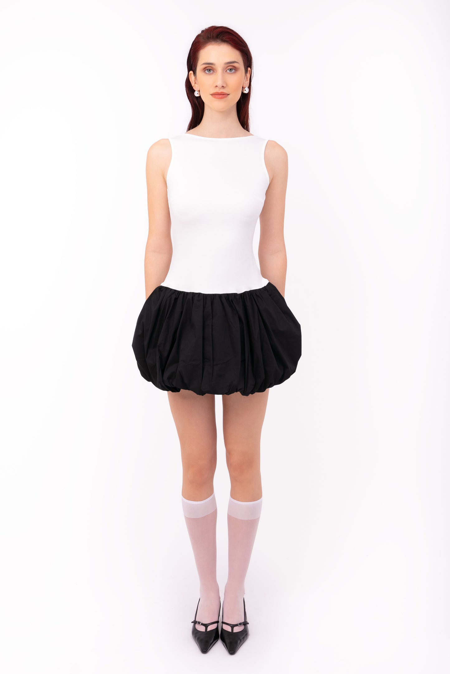 Robyn Monochrome Scoop Back Puffball Mini Dress-ALLW187-2