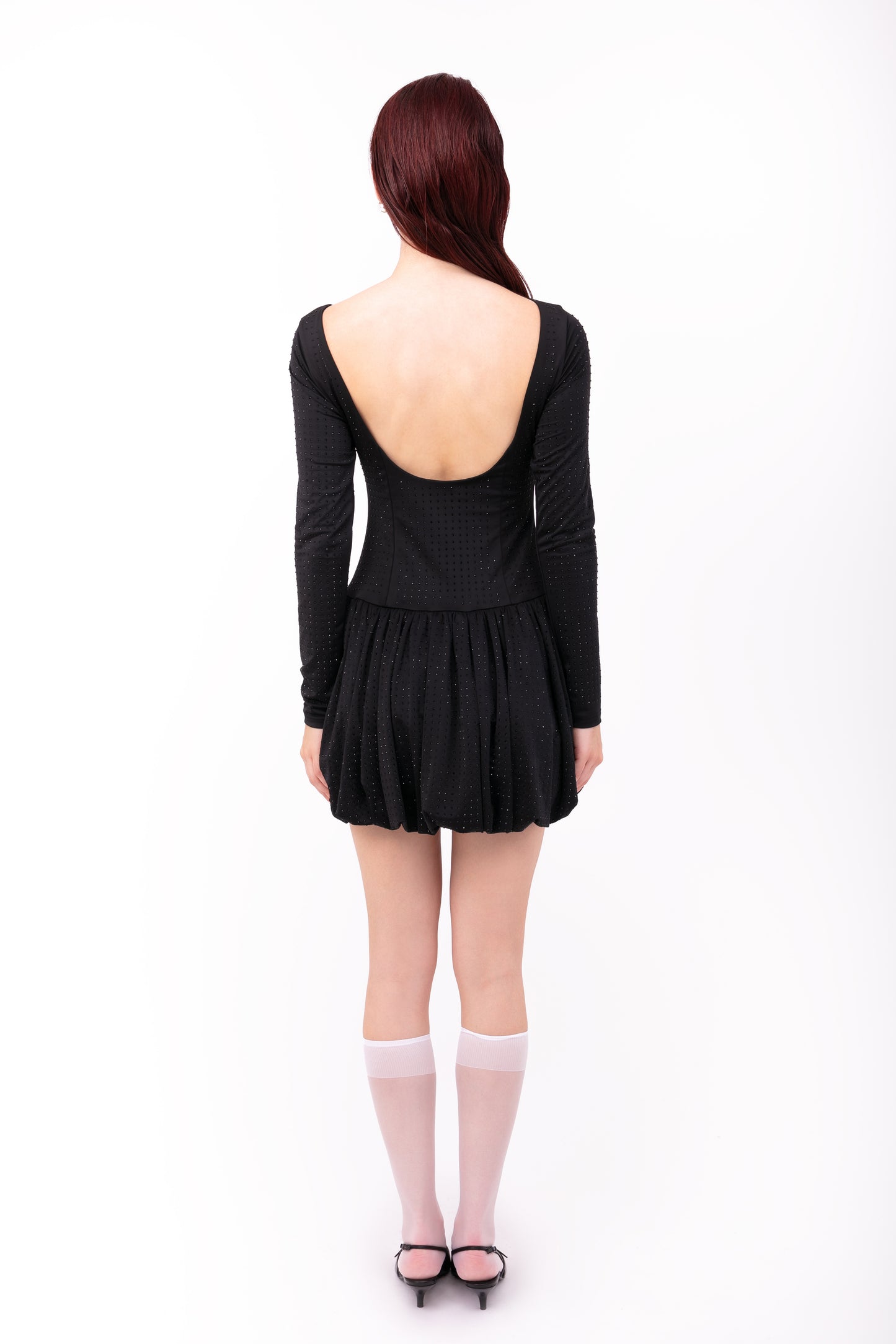 Deva Black Embellished Puffball Mini Dress-ALLW190