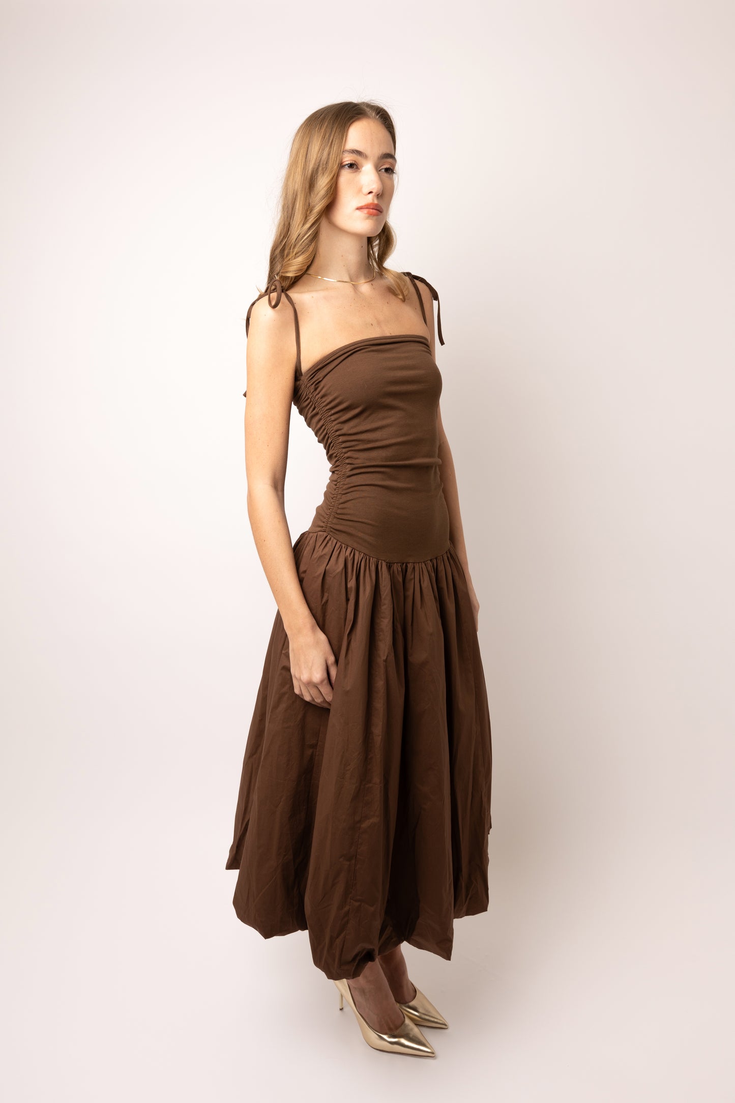 Alexa Chocolate Brown Puffball Dress-AL2750-13