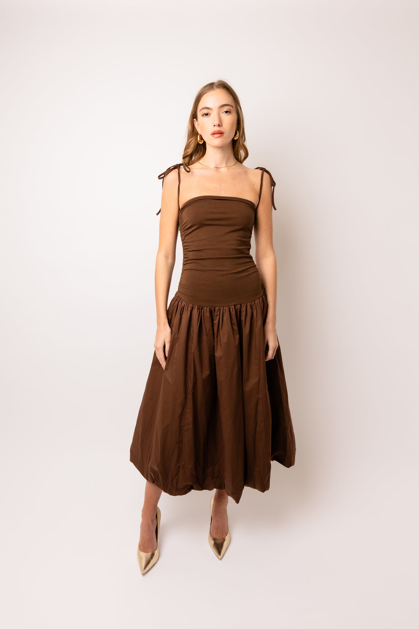 Alexa Chocolate Brown Puffball Dress-AL2750-13