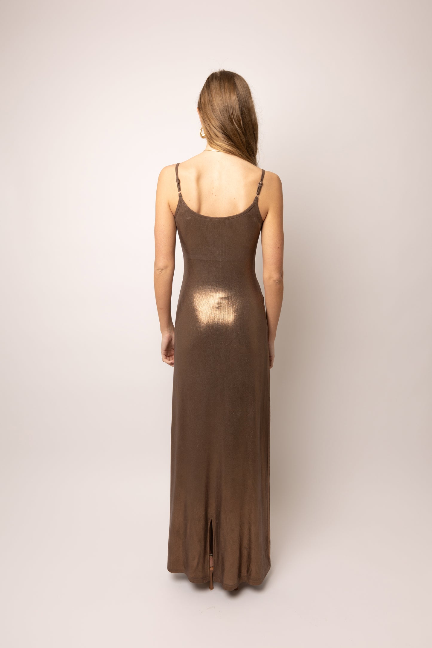 Kimber Brown Metallic Maxi Dress-ALLW076