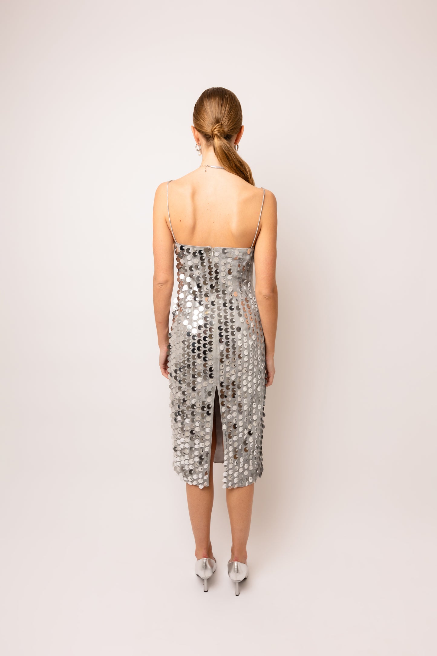 Farley Silver Disc Sequin Midi Dress-ALCM071