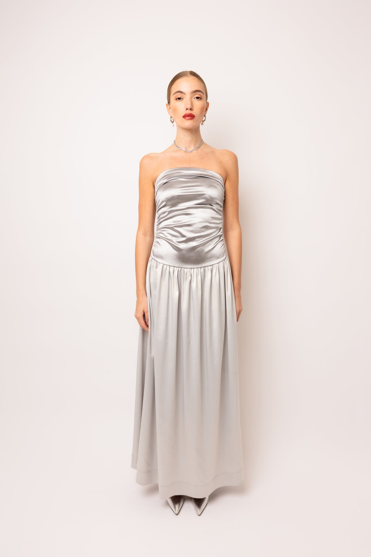 Micha Silver Satin Maxi Dress-ALCM073