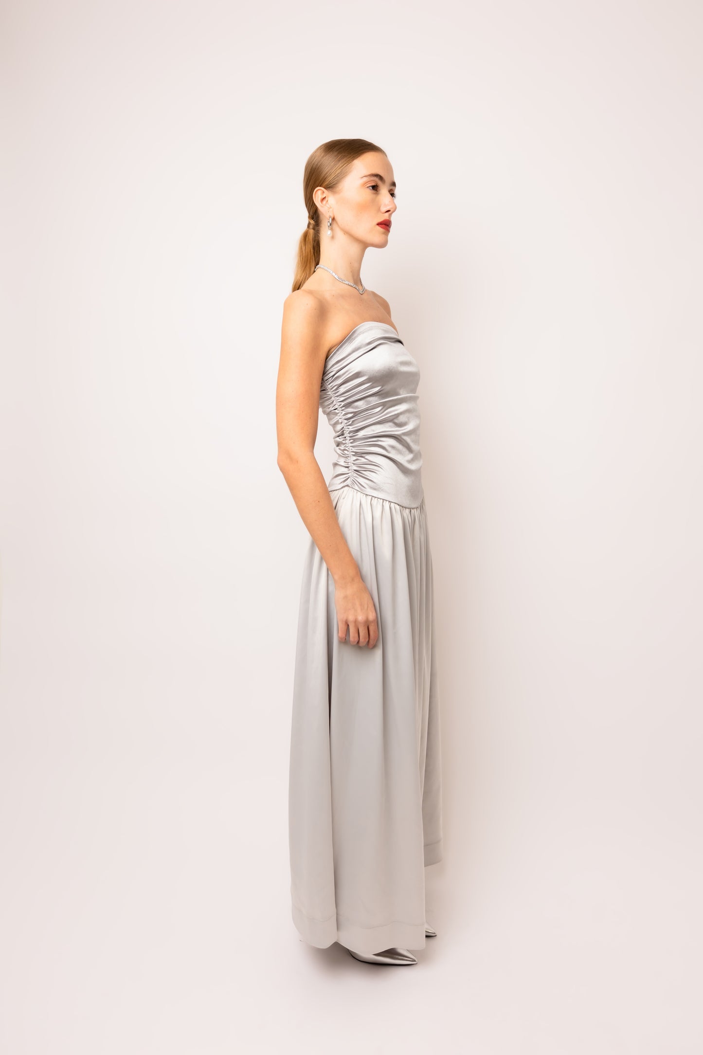 Micha Silver Satin Maxi Dress-ALCM073