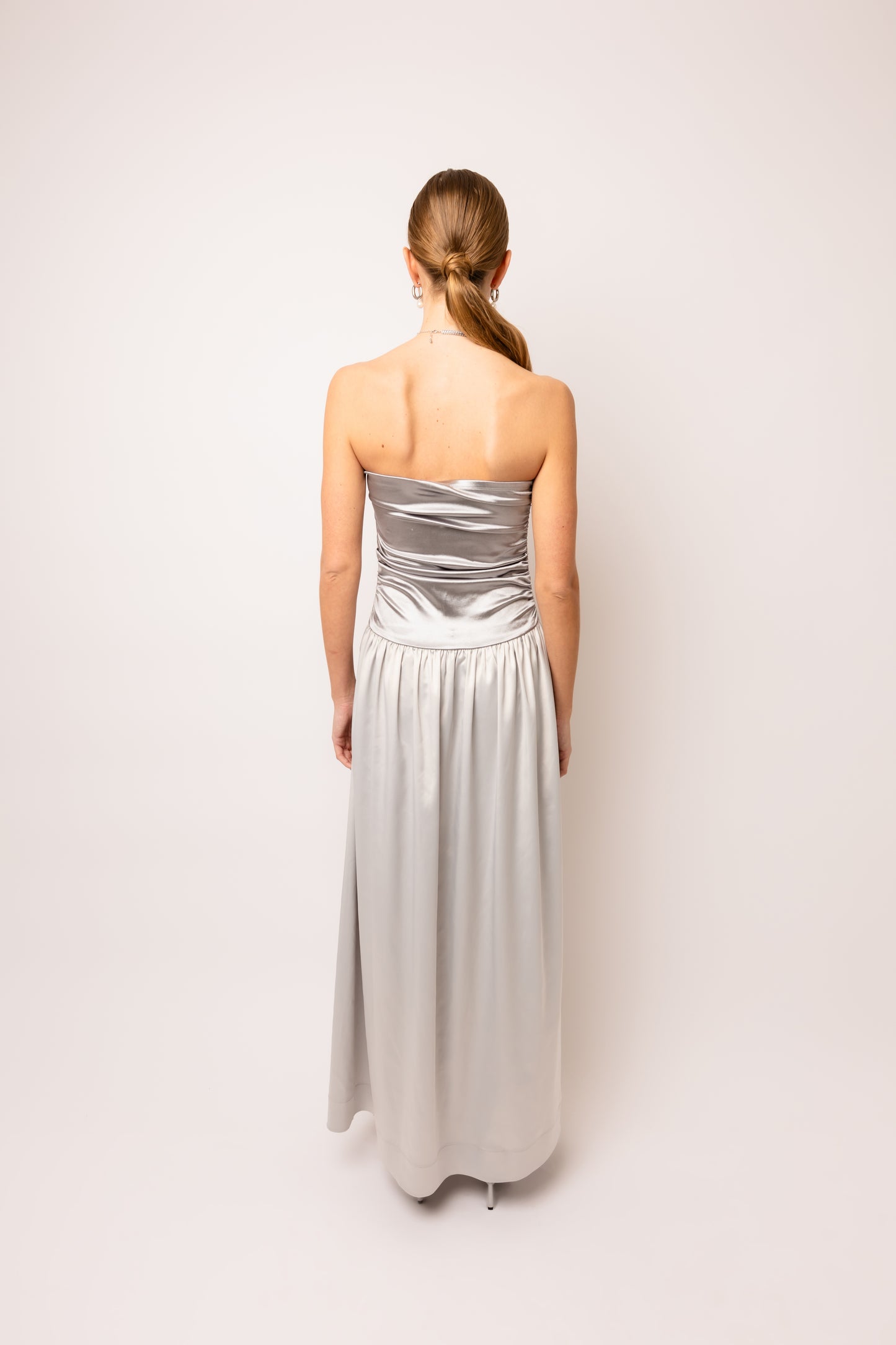 Micha Silver Satin Maxi Dress-ALCM073