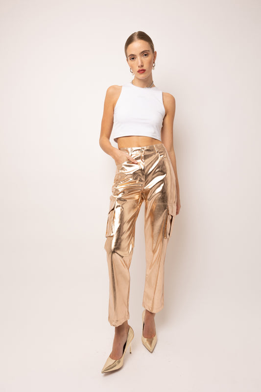 Lupe Combat Utility Style Metallic Pants-ALLW005