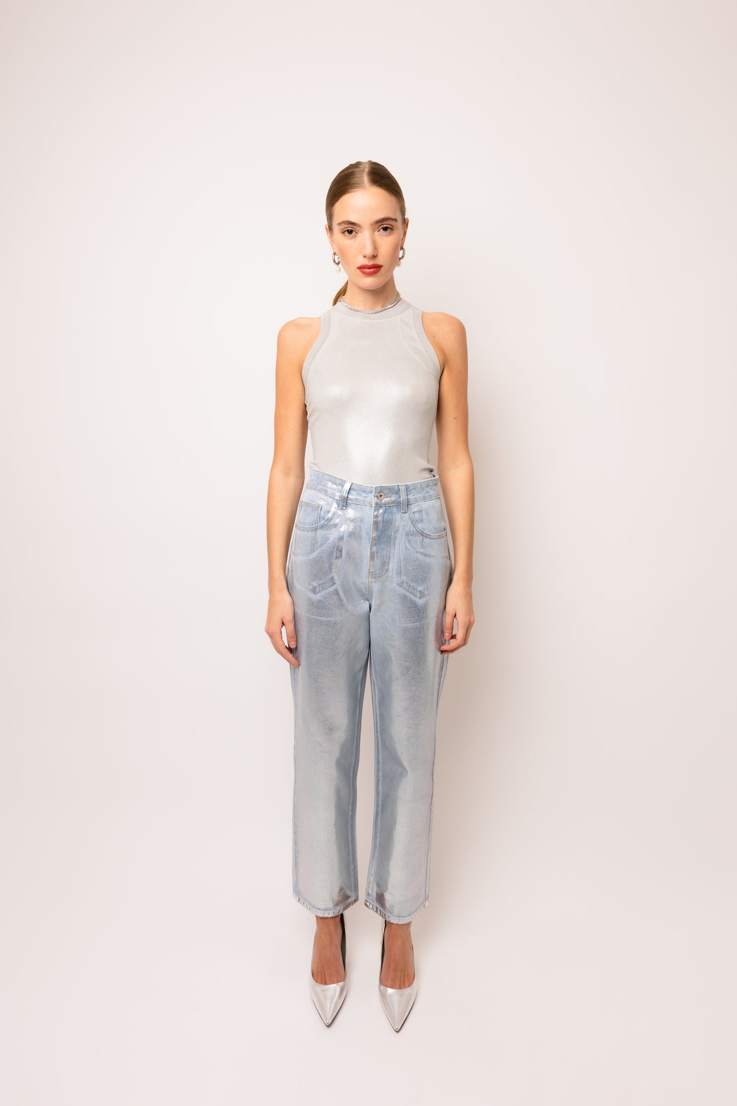 Lupe Silver Denim Coated Pants-DB005-11-2