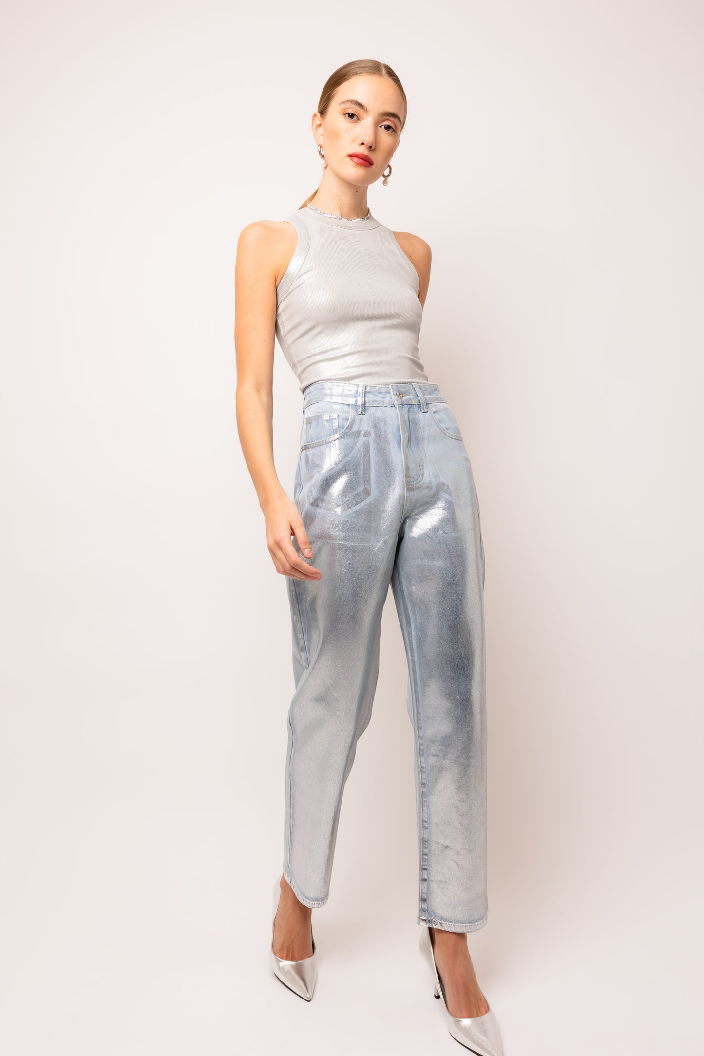 Lupe Silver Denim Coated Pants-DB005-11-2
