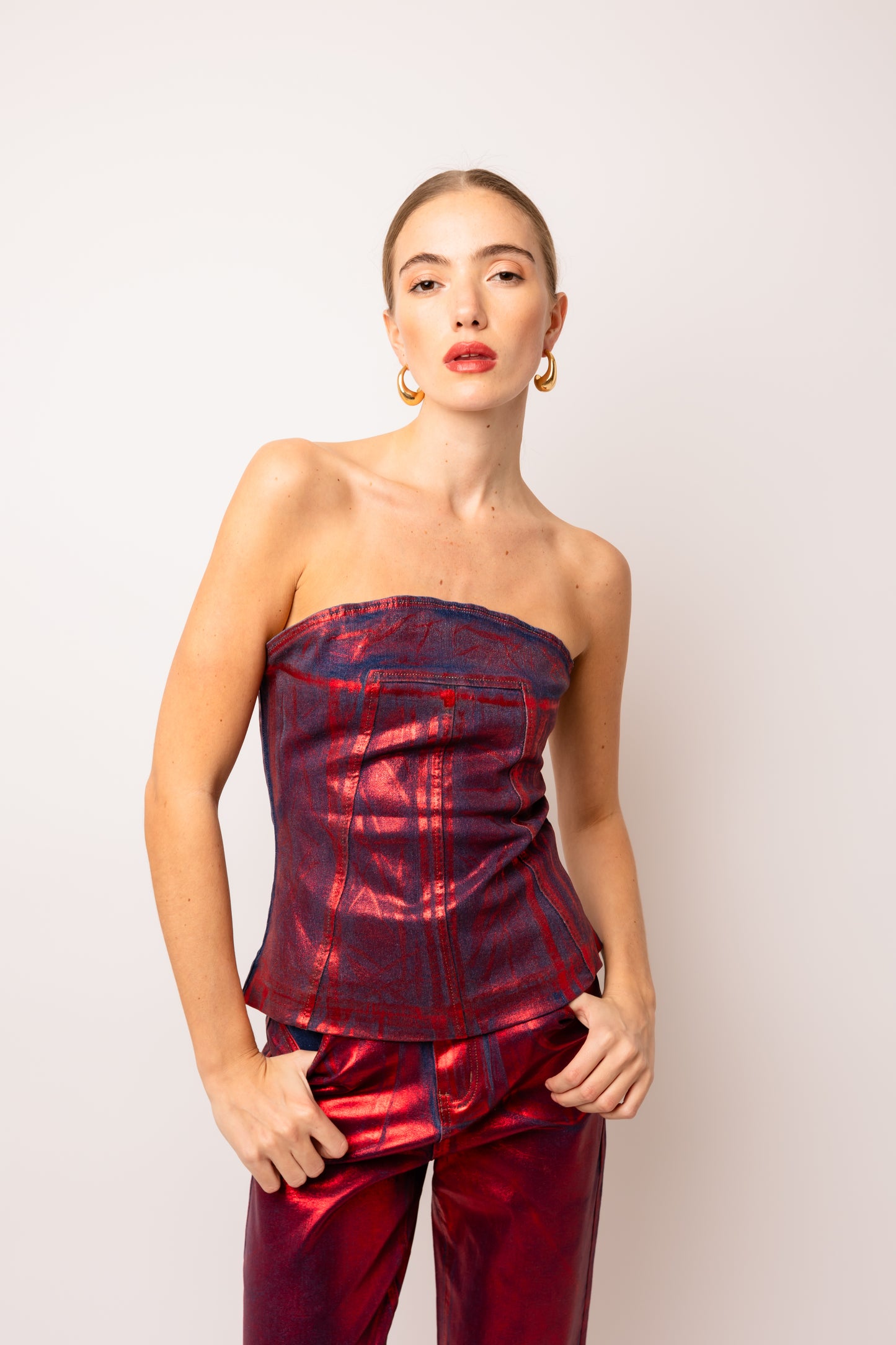 Johanna Rde Foil Coated Denim Top-ALJH0125-7-1