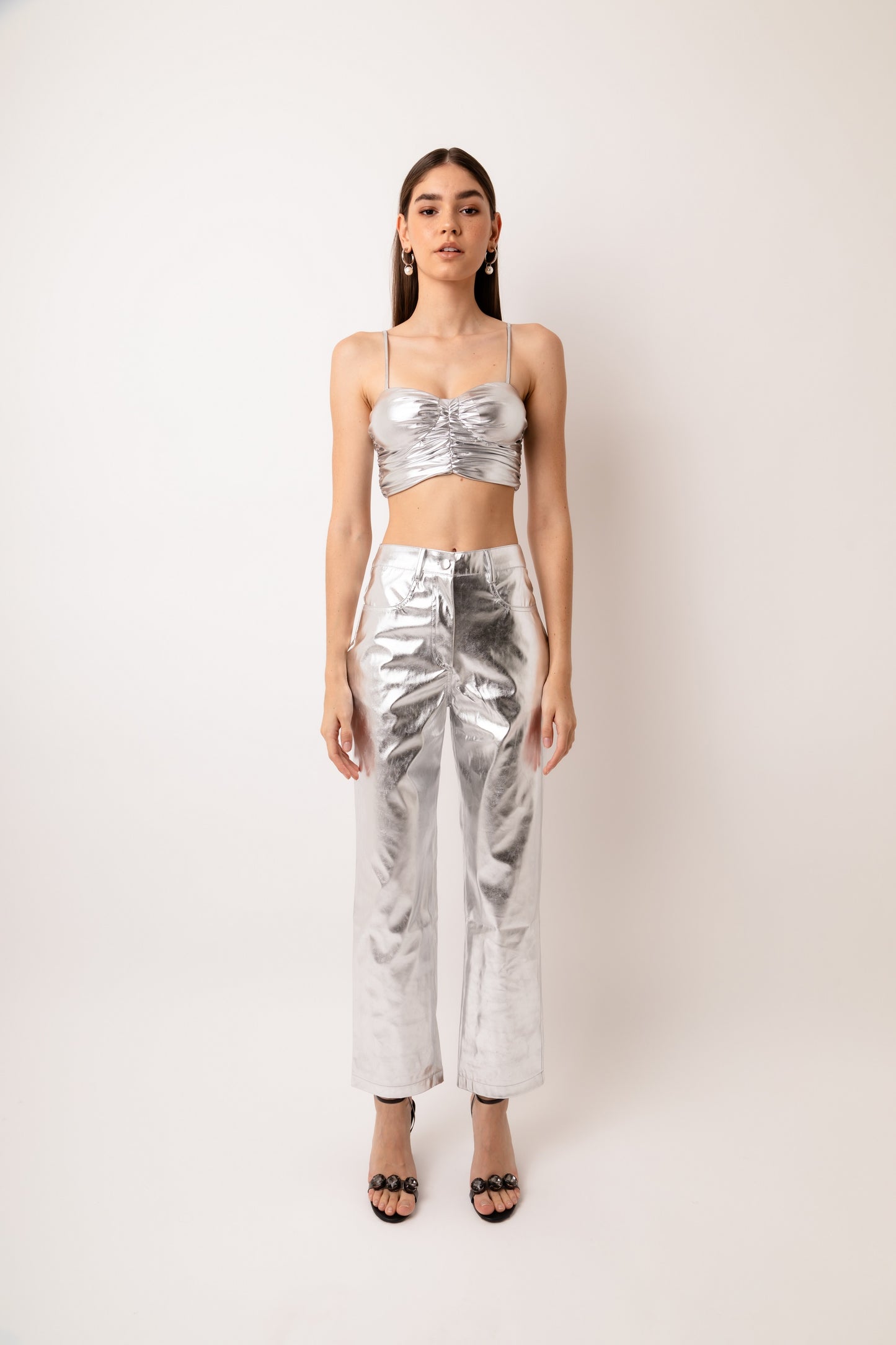 Yaya Metallic Fitted Sleeve Bodice Top-ALJH0237