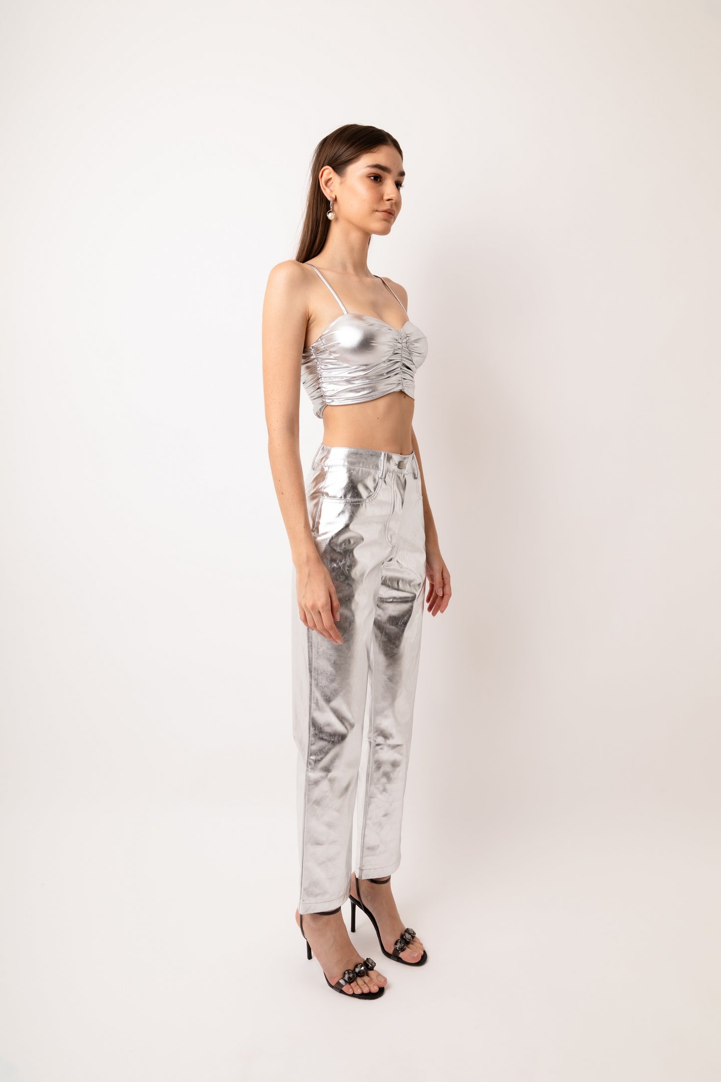 Yaya Metallic Fitted Sleeve Bodice Top-ALJH0237
