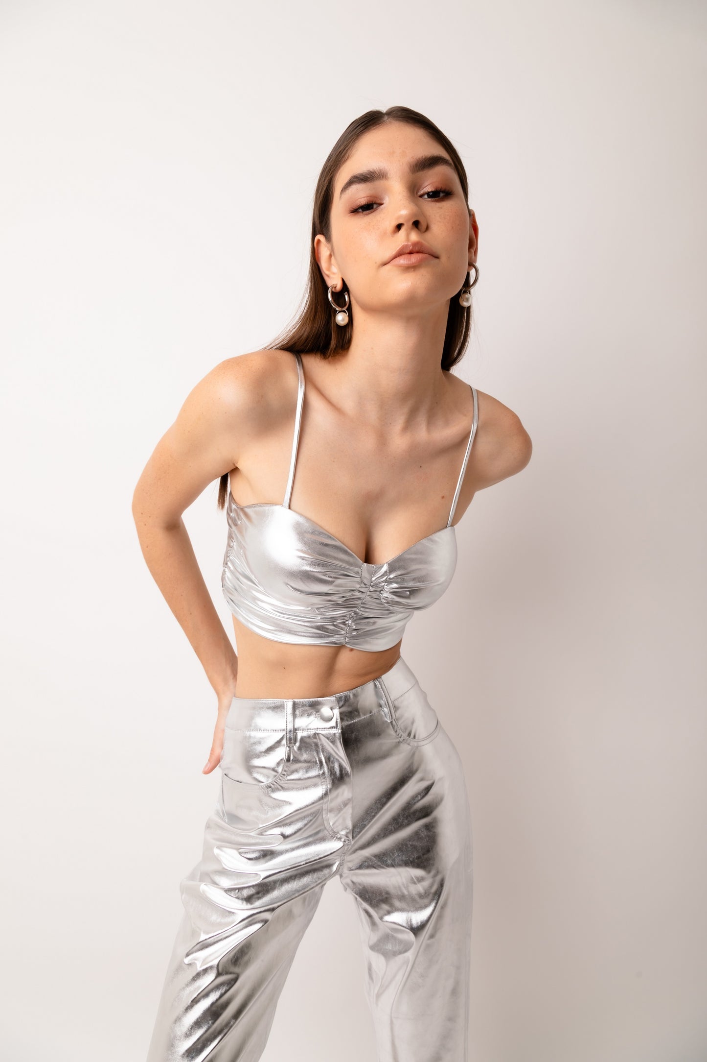 Yaya Metallic Fitted Sleeve Bodice Top-ALJH0237