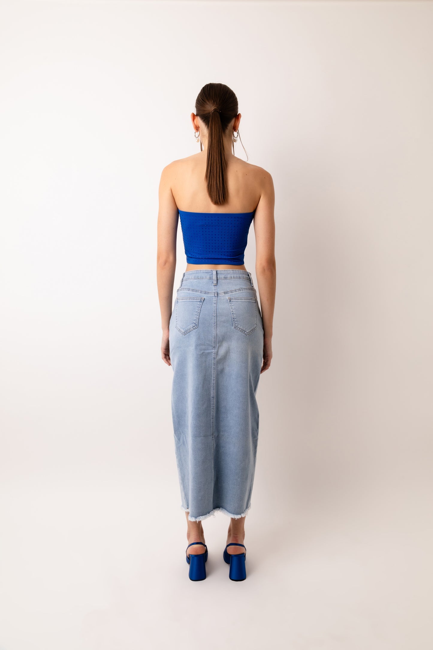 Maya Open Split Denim Midi Skirt-YHLY014