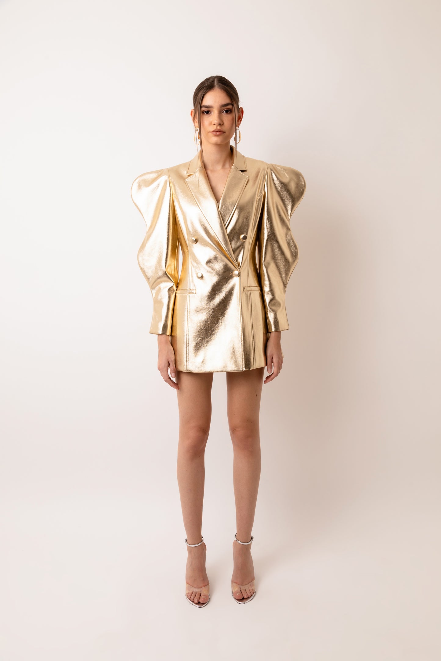Soft Metallic PU Blazer Dress-ALJH0235