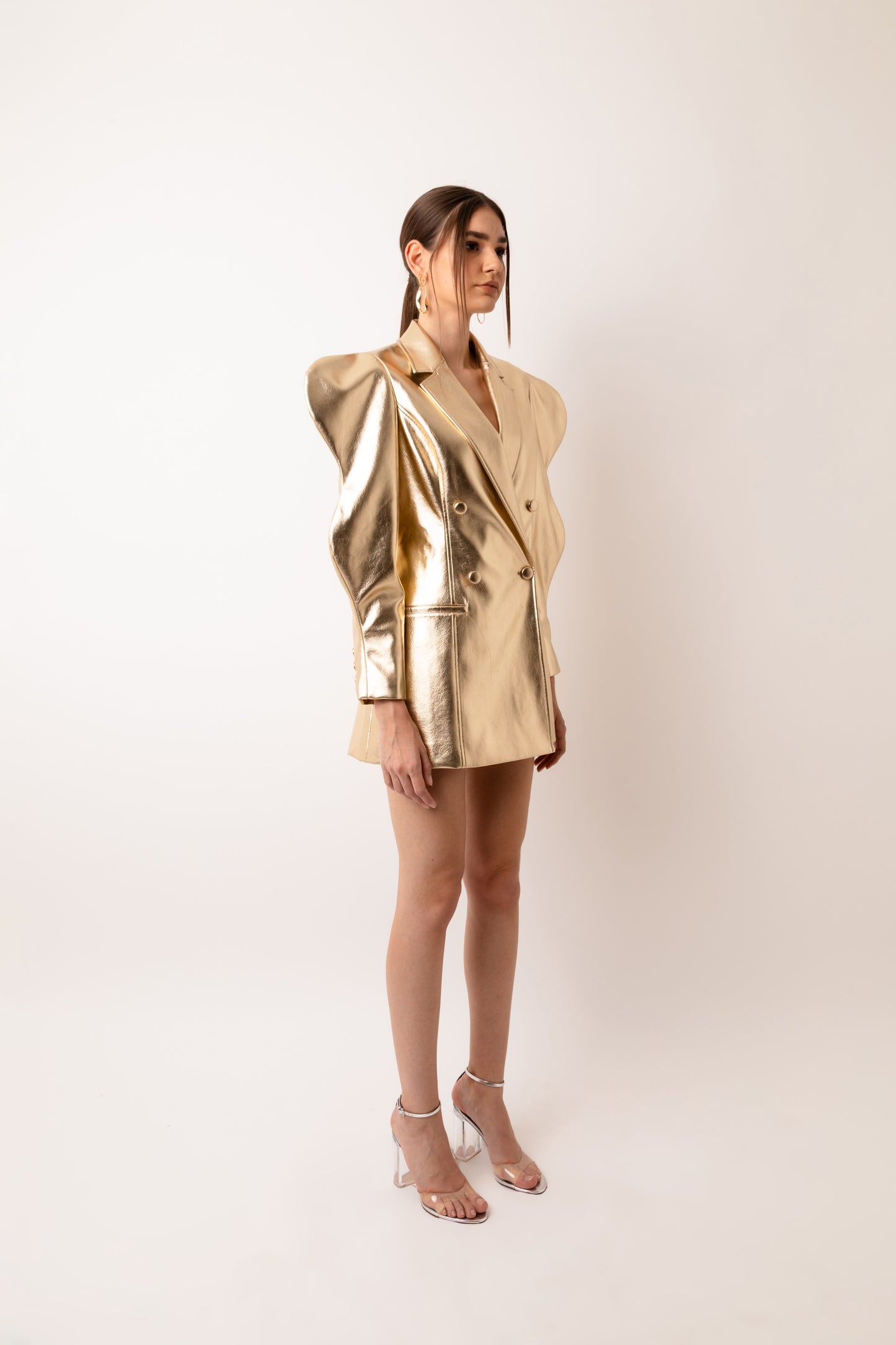 Soft Metallic PU Blazer Dress-ALJH0235