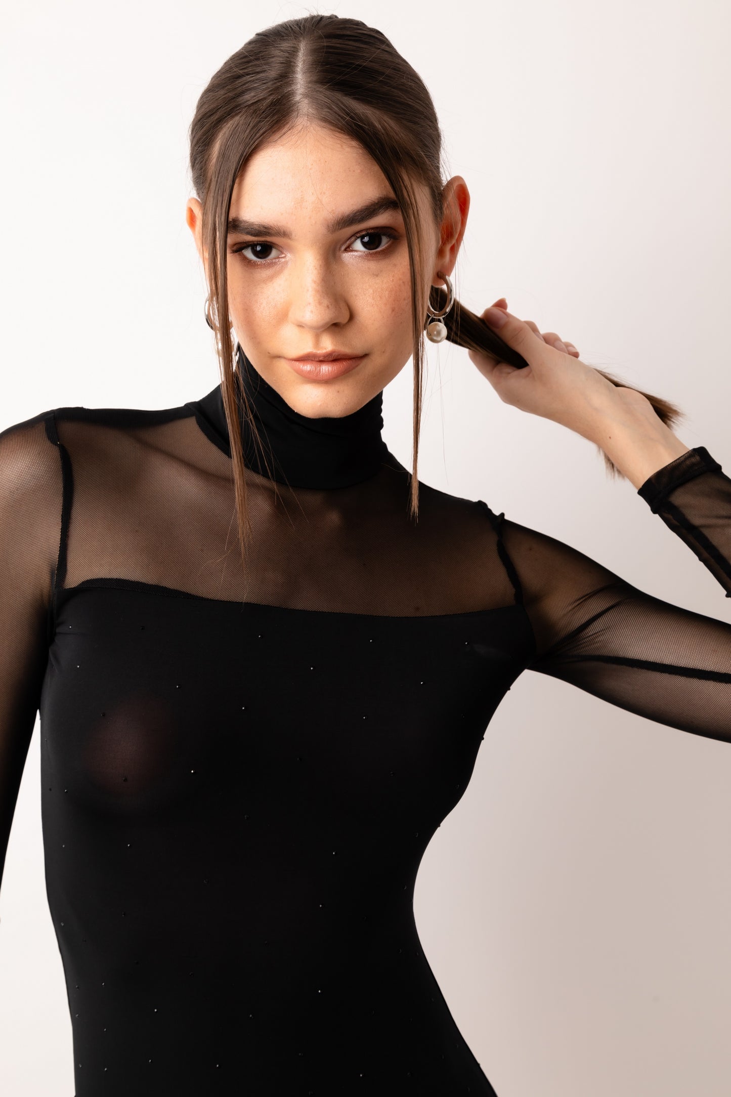 Luna High Neck Mesh Sleeve Mini Dress-ALJH0218